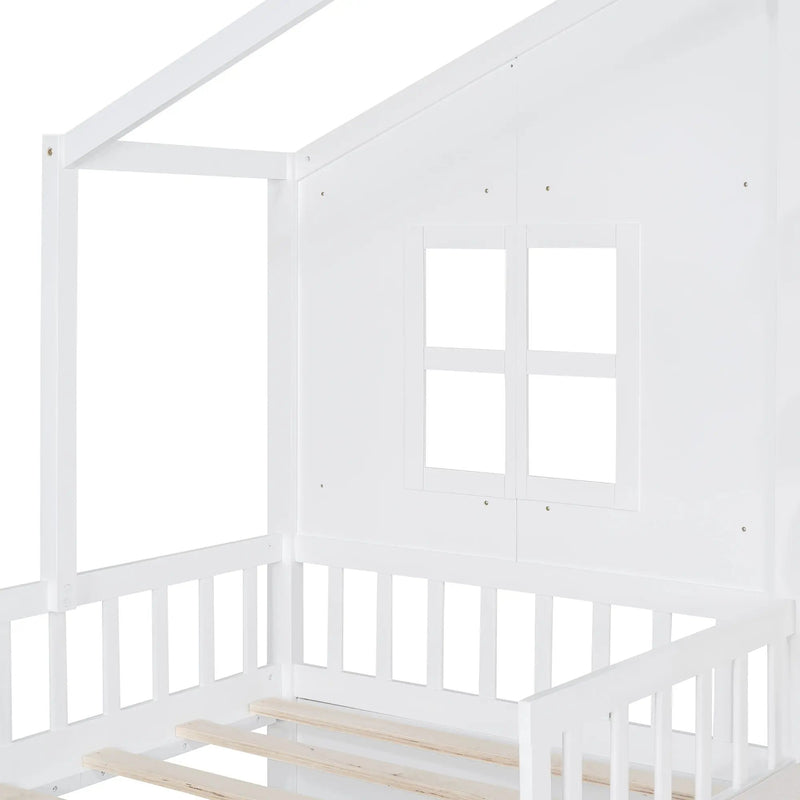House Bed With Sofa, Kids Platform Bed With 2 Drawers And Storage Shelf by HouseOfZazla
