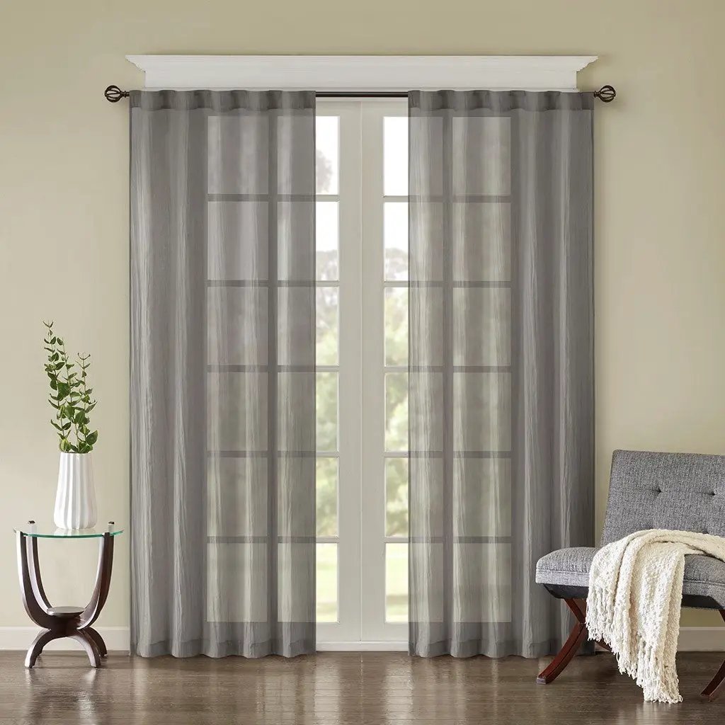 Solid Crushed Curtain Panel Pair (2 Pcs) - Grey by HouseOfZazla