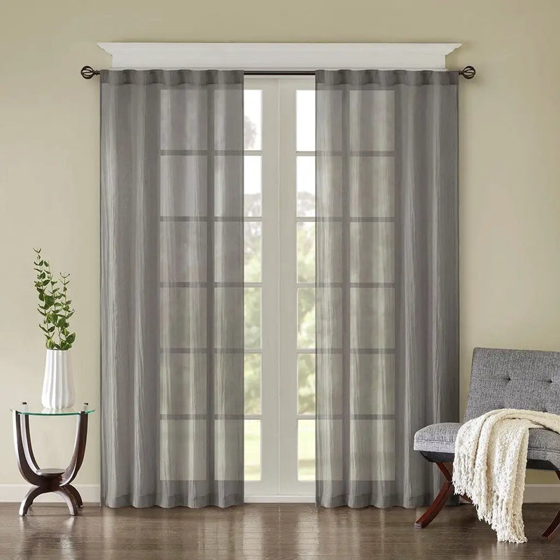 Solid Crushed Curtain Panel Pair (2 Pcs) - Grey by HouseOfZazla