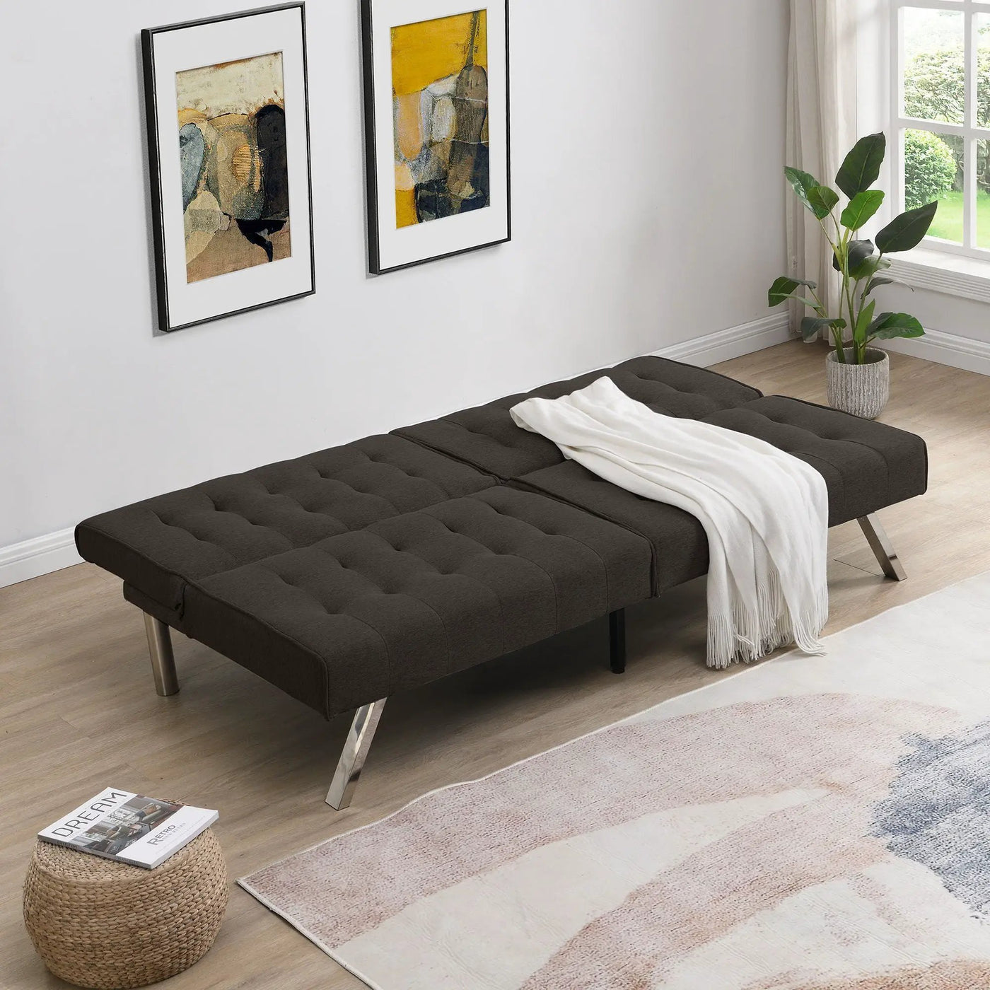 Modern Sofa Bed With Wood Frame And Stainless Legs by HouseOfZazla