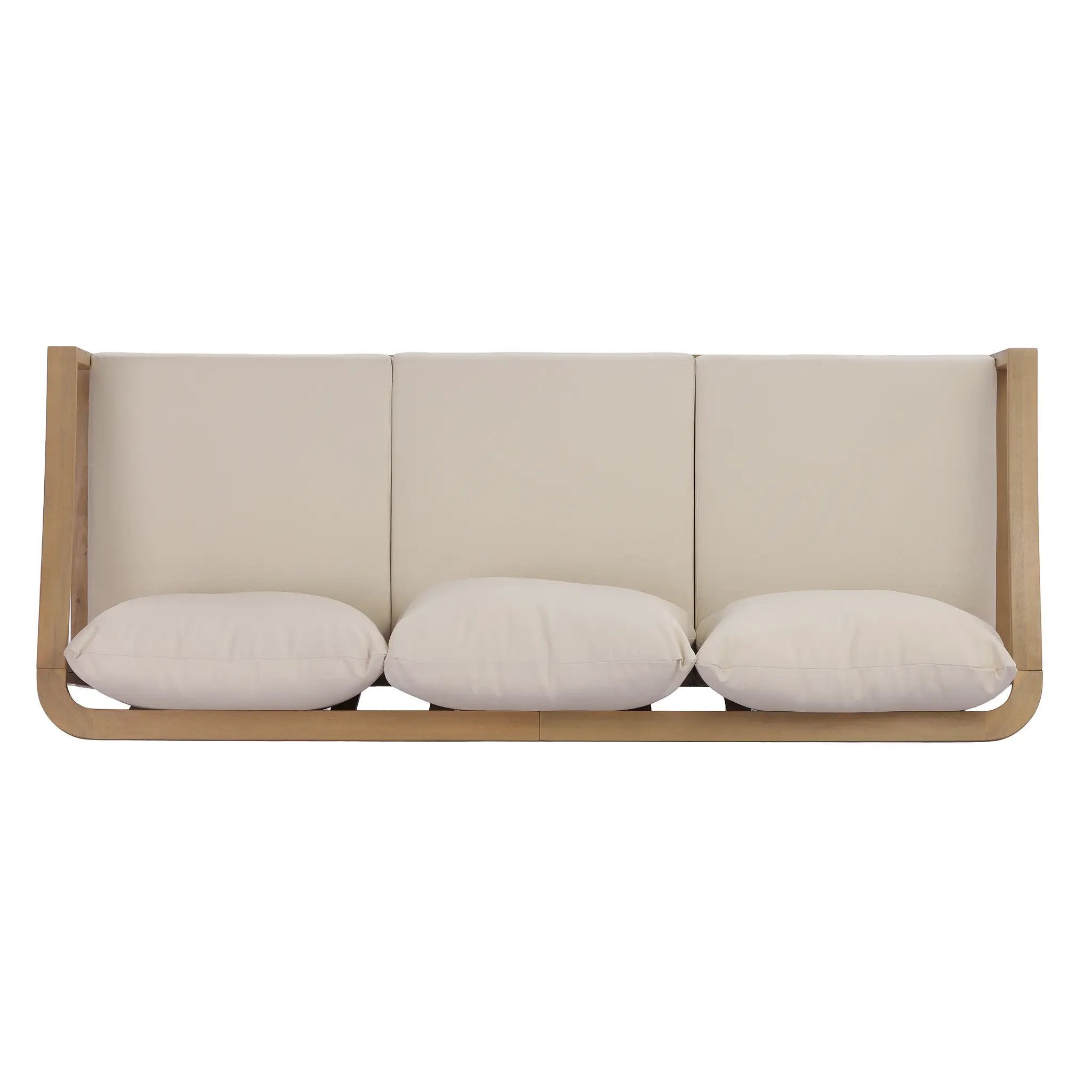 77.95" Outdoor Acacia Wood 3-Seater Sofa with Beige Cushions by HouseOfZazla