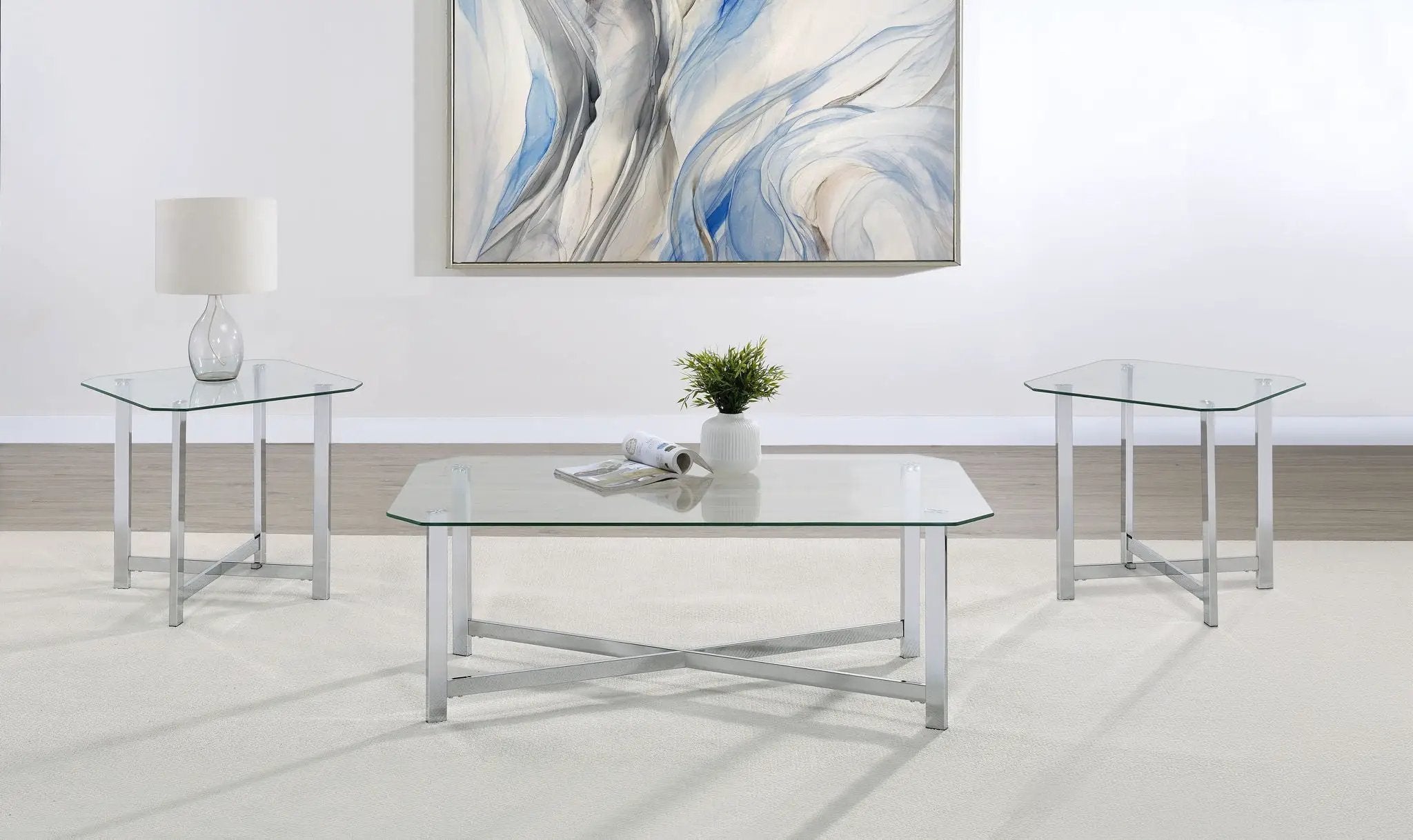 Cronin 3-piece Tempered Glass Top Coffee Table Set Chrome by Unique Piece Furniture