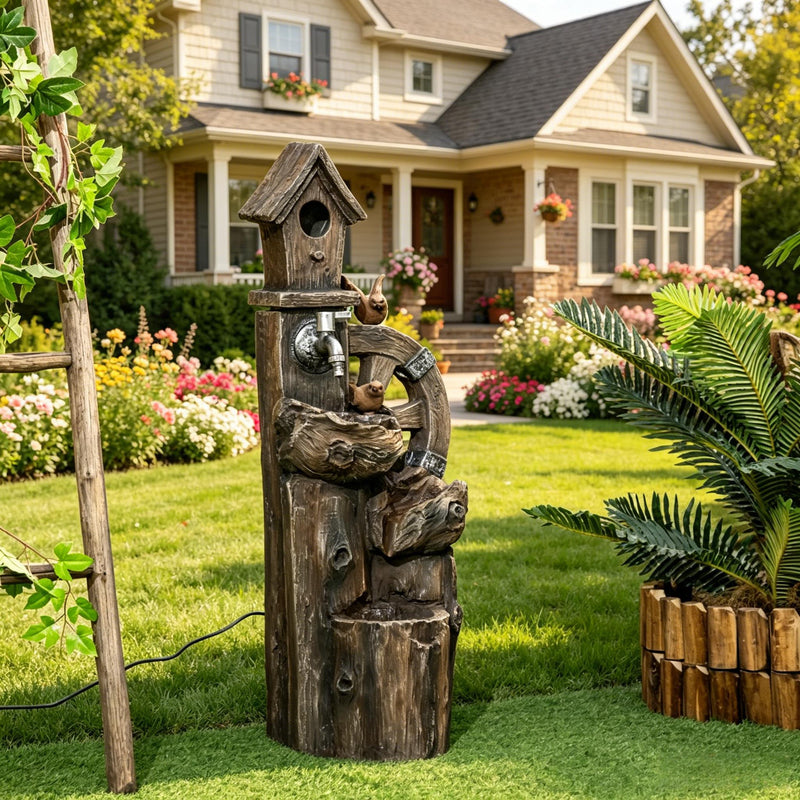 Resin Rustic Outdoor Fountain Birdhouse and Iron Tap, photo 2 of 9