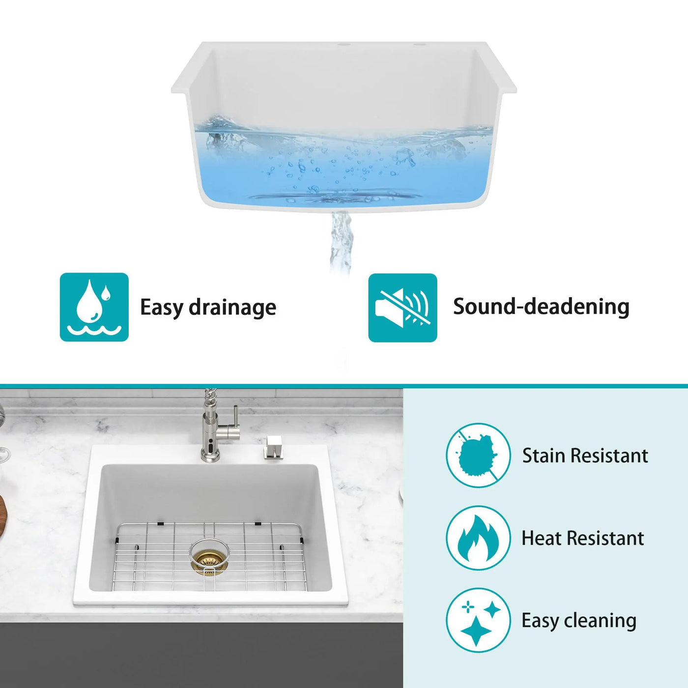 Quartz Kitchen Sink, Granite Composite, Drop In Sink With Durable Design by HouseOfZazla