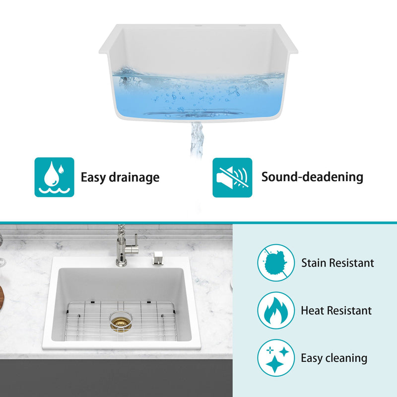 Quartz Kitchen Sink, Granite Composite, Drop In Sink With Durable Design by HouseOfZazla