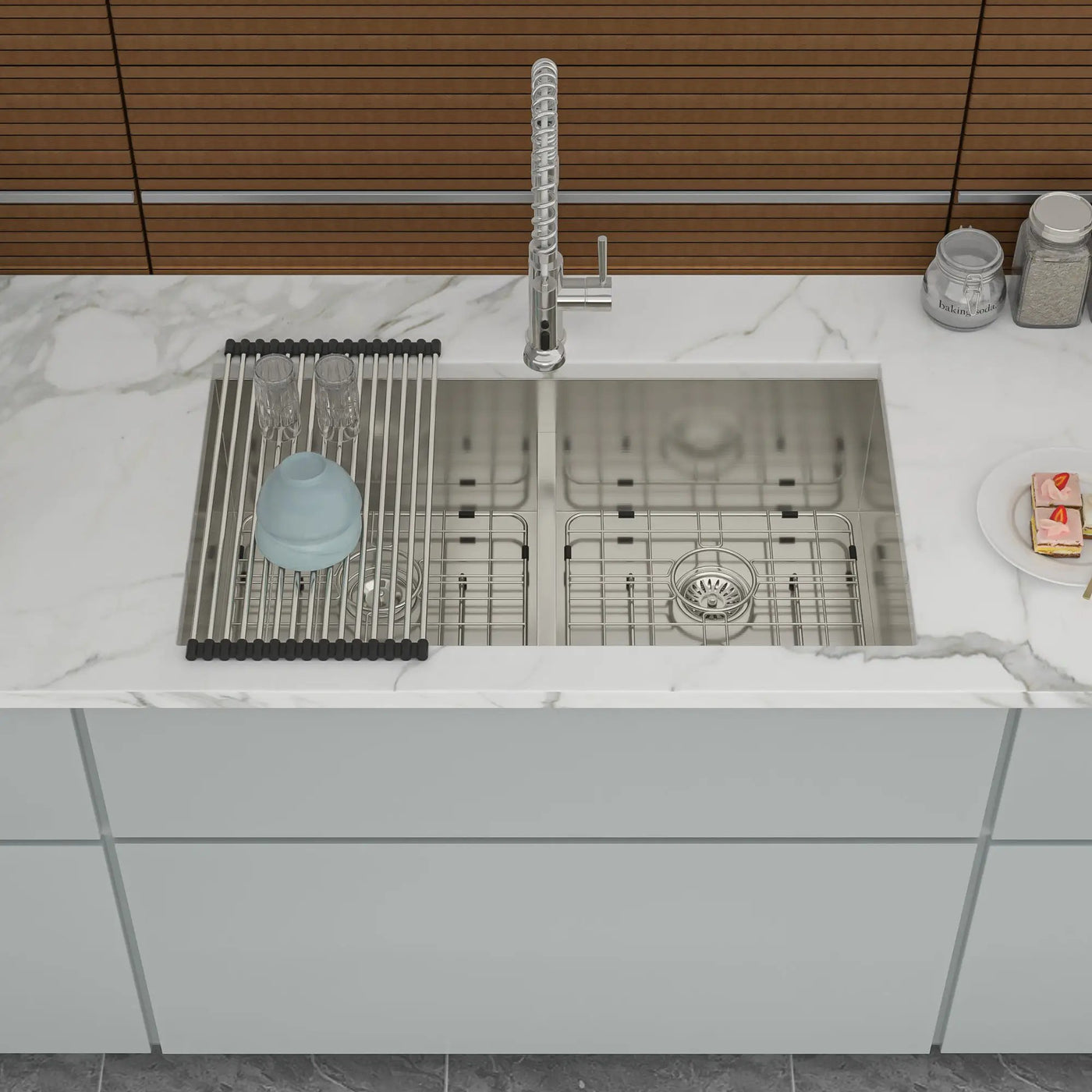 Modern Double Bowl Undermount Sink Design With 10" Deep Basins by HouseOfZazla