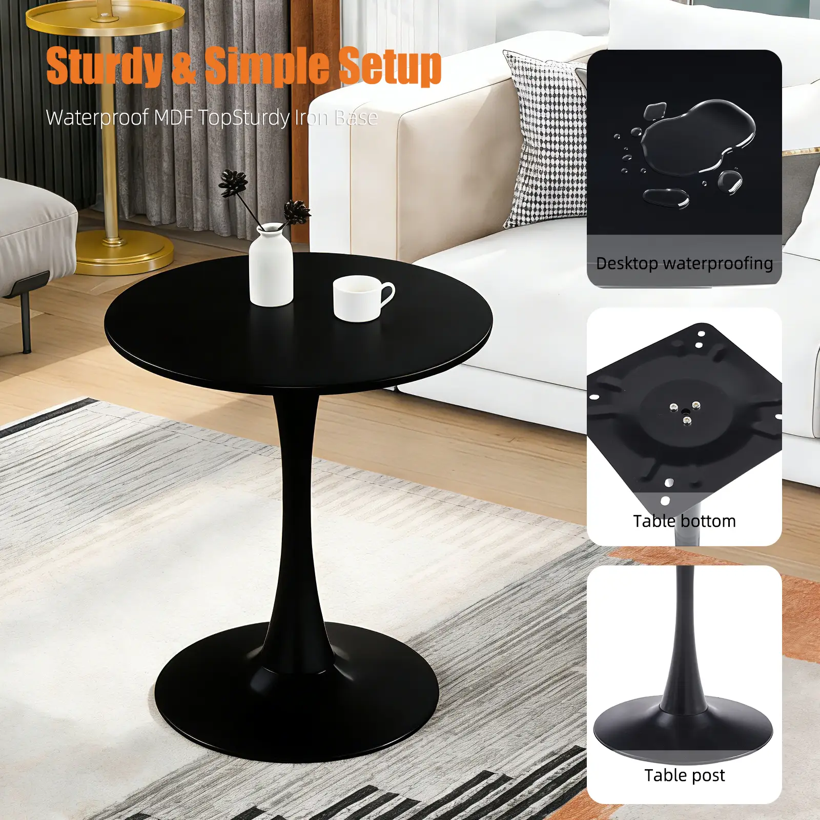 Black Round Dining Table with MDF Top and Matte Iron Base by HouseOfZazla