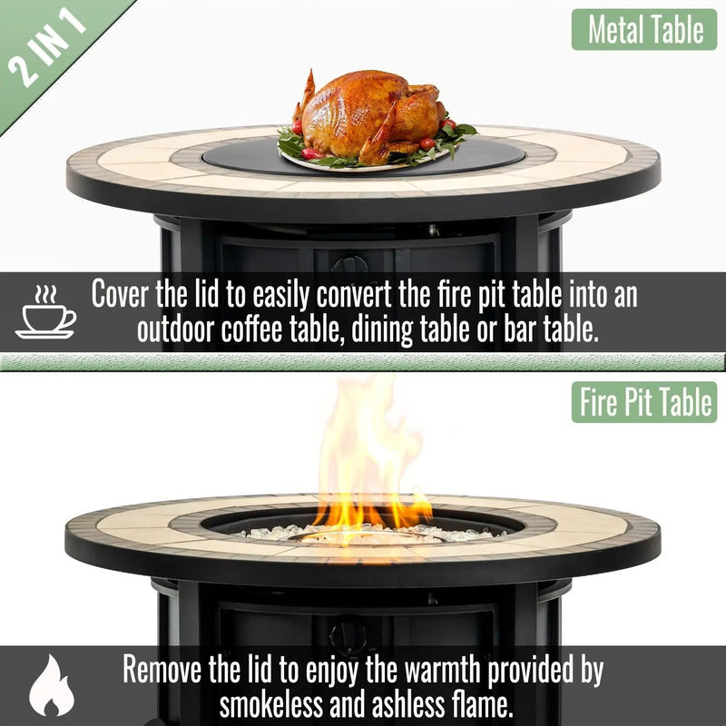 30" Propane Gas Fire Pit Table with Mosaic Ceramic Tabletop by HouseOfZazla