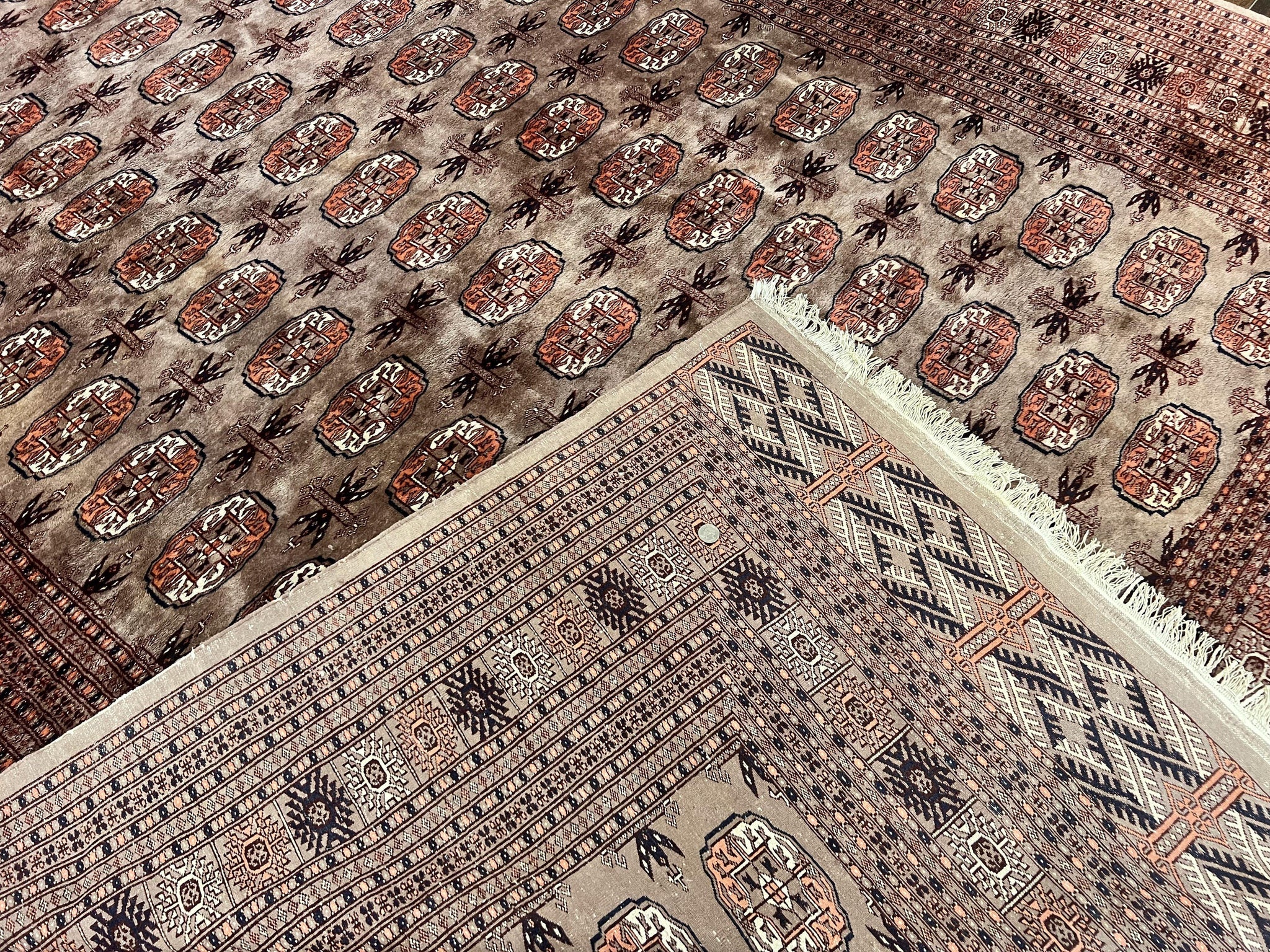 Pakistani Bokhara Turkoman Rug 7x10, Handmade Vintage Wool Carpet, Brown-Red by Jewel Rugs