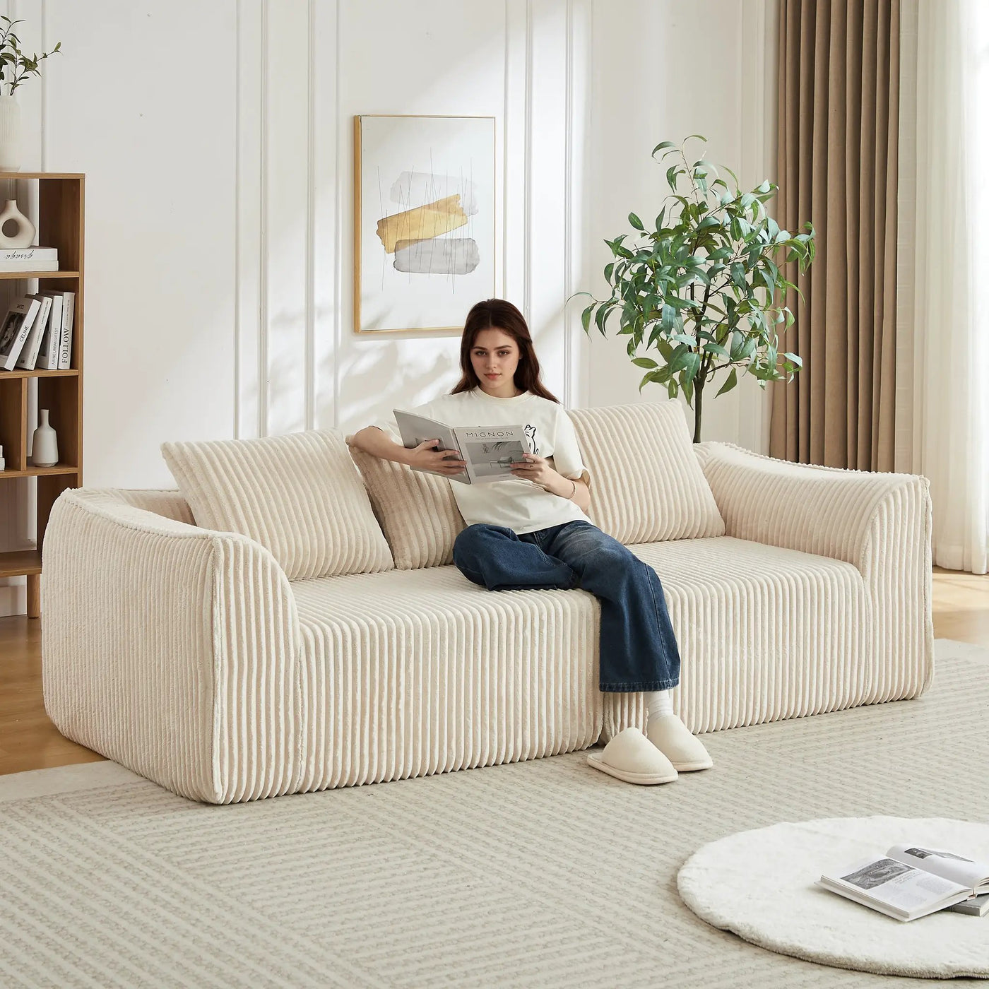 Minimalist 3-Seater Corduroy Sofa by HouseOfZazla