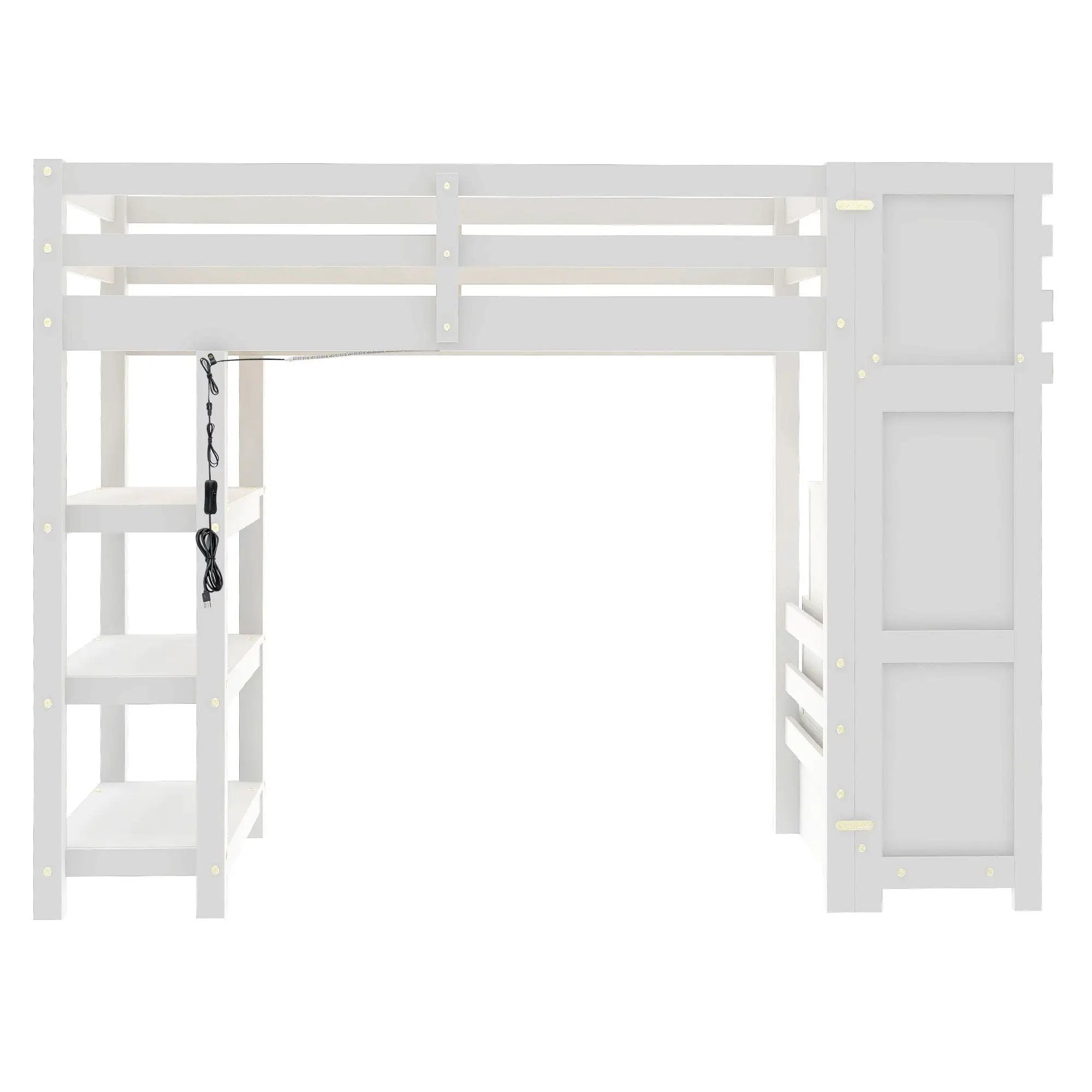 Loft Bed With 4 Layer Shelves, Storage Staircase, Small Wardrobe And LED Light