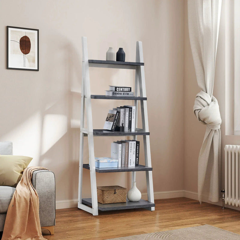 5-Tier Ladder Shelf with Rubber Wood Frame by HouseOfZazla
