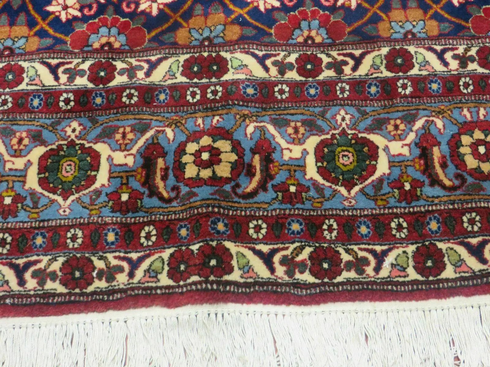 Navy Blue Antique Persian Rug 7x11, Veramin Mina Khani Repeated Allover Pattern, Vintage Authentic Hand Knotted Handmade Wool Room Sized Carpet by Jewel Rugs