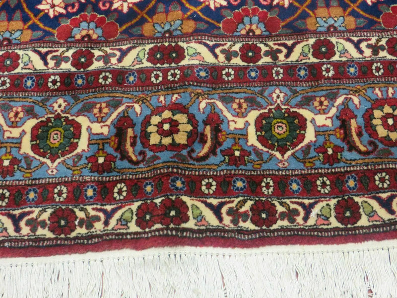 Navy Blue Antique Persian Rug 7x11, Veramin Mina Khani Repeated Allover Pattern, Vintage Authentic Hand Knotted Handmade Wool Room Sized Carpet by Jewel Rugs