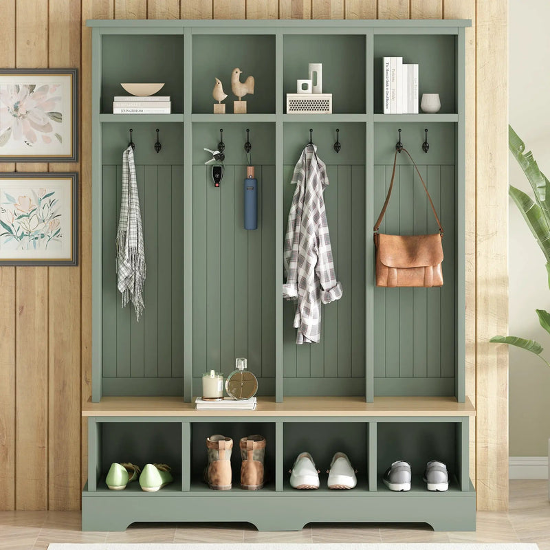 Farmhouse Hall Tree with 8 Hooks and Bench by HouseOfZazla