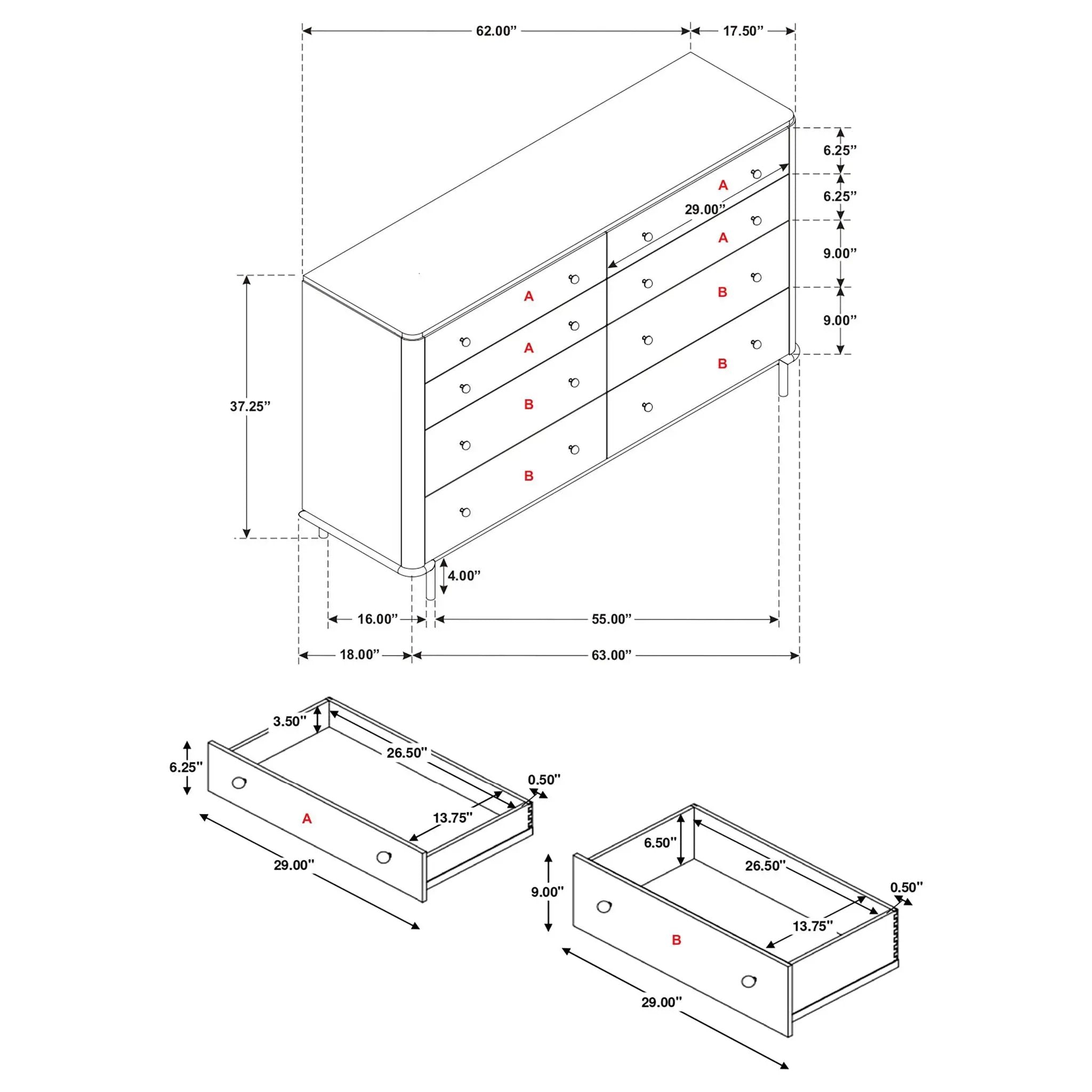 Anser - 8 Drawer Dresser - Black