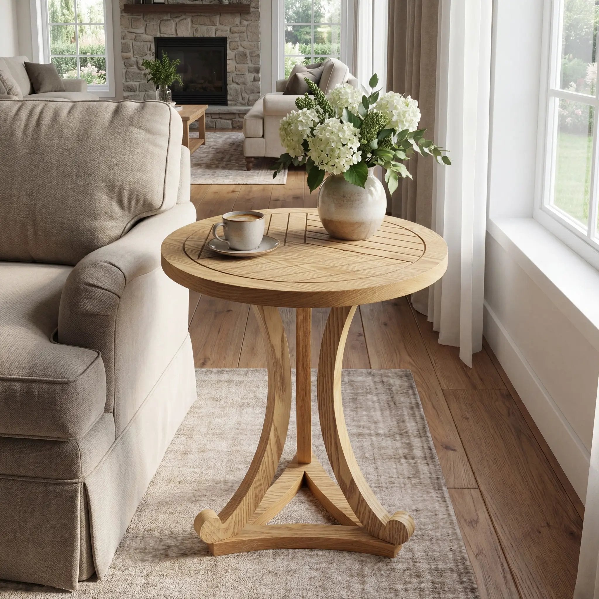 Natural Finish Round Wood Accent Table by HouseOfZazla
