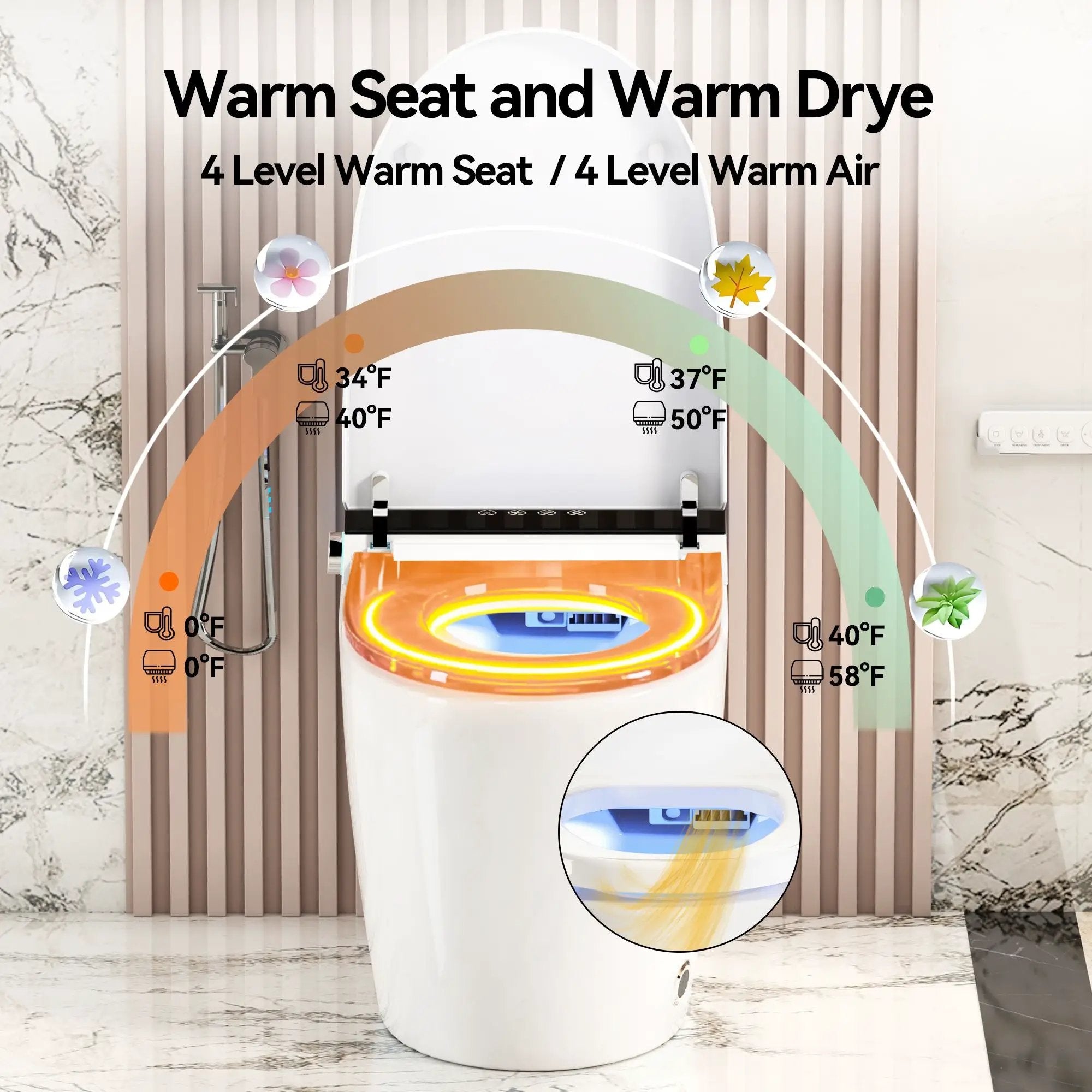 Smart Heated Bidet Toilet With Auto Open / Close Seat, Warm Water Wash, Dryer, And LED Display - White by HouseOfZazla