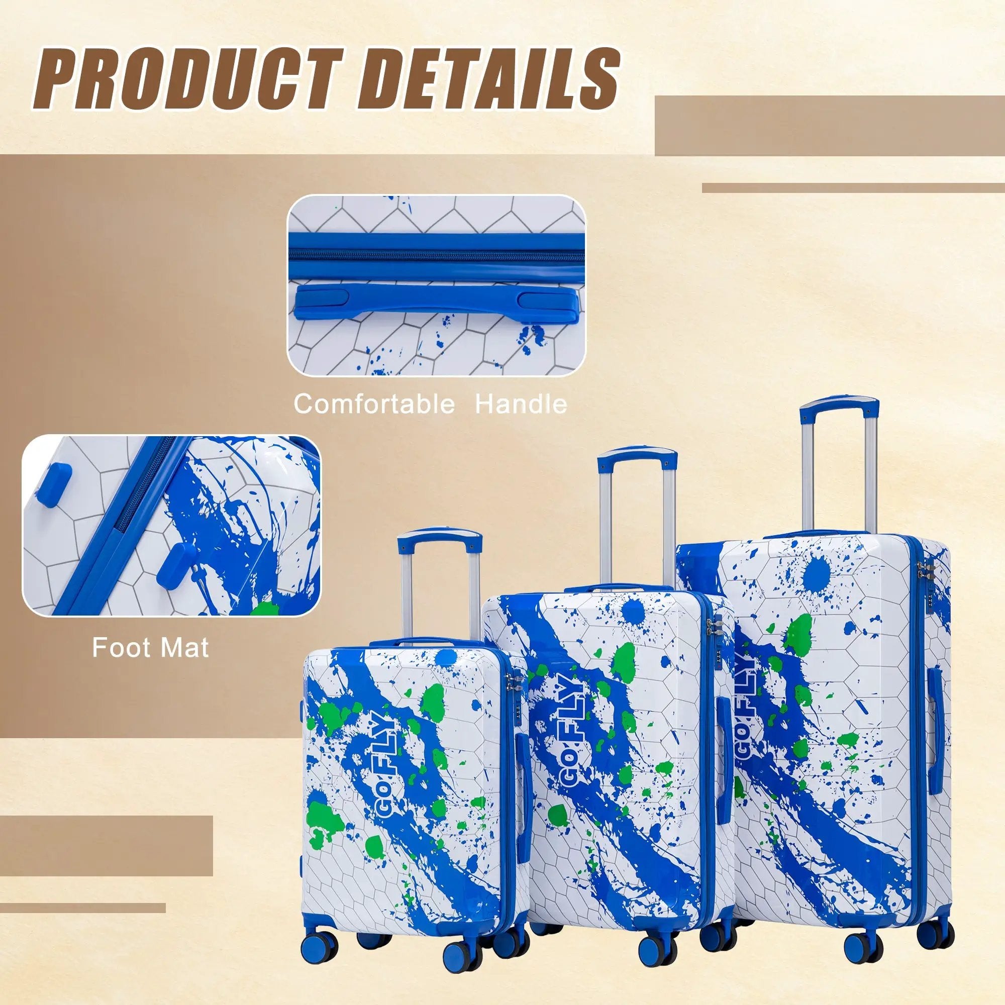 3-Piece PC Spinner Wheel Luggage Set in Blue by HouseOfZazla