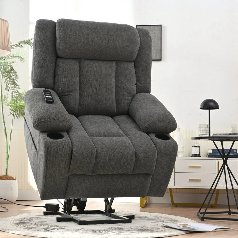 Power Lift Recliner Chair With Extended Footrest, Remote Control, Cup Holders, And Side Pockets by Unique Piece Furniture