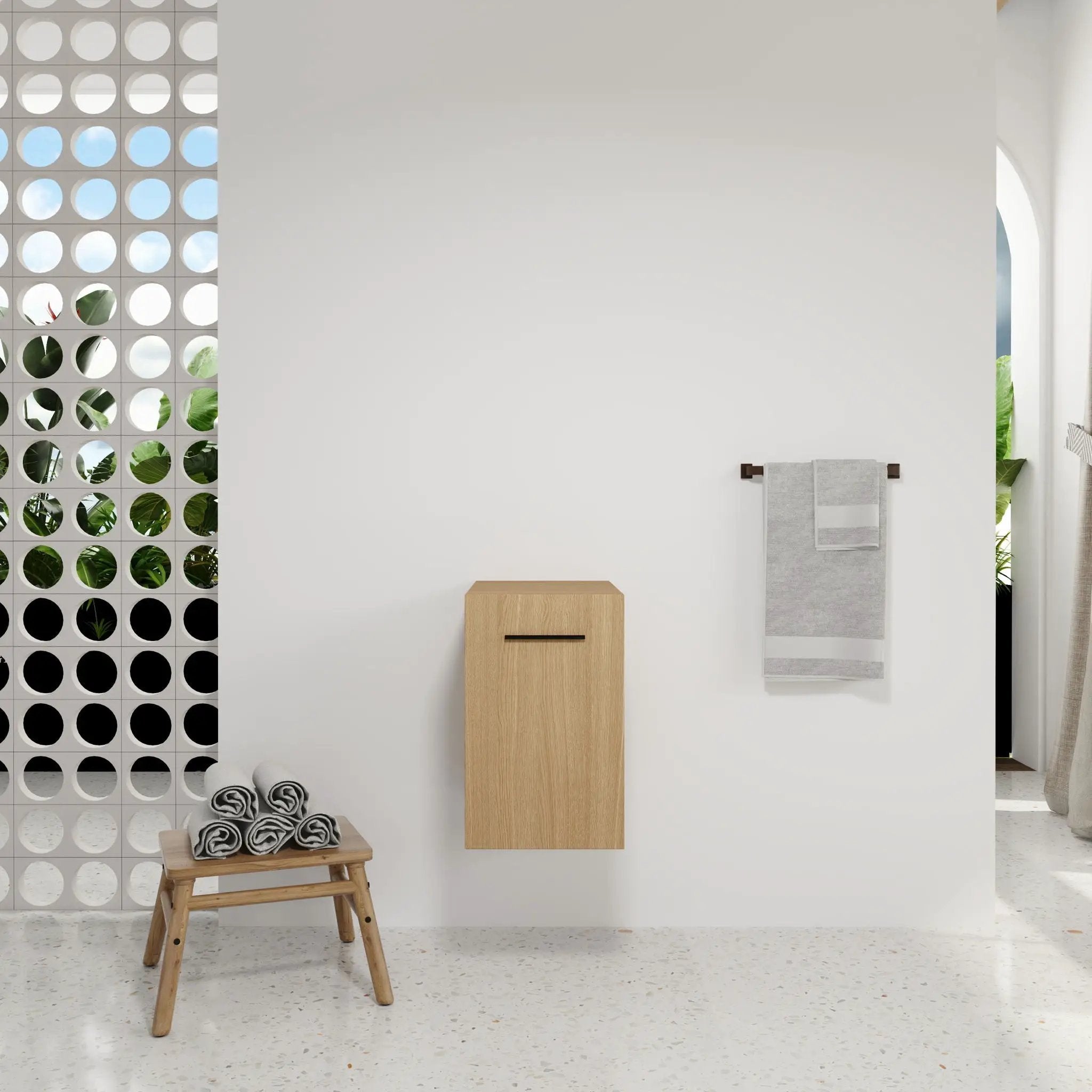 Floating Bathroom Vanity Single Door Base Cabinet, Wall Mounted Storage - Light Oak by Unique Piece Furniture