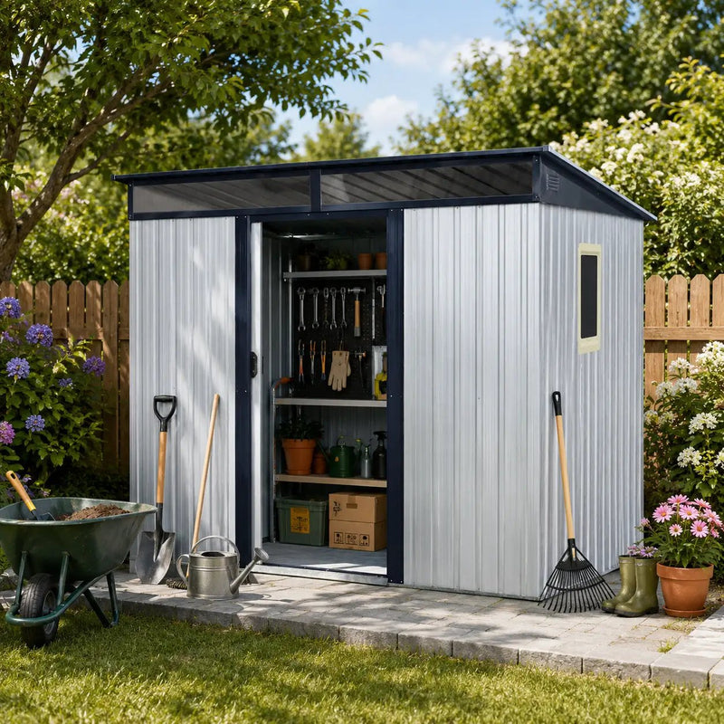 8 ft x 6 ft Outdoor Metal Storage Shed with Window by HouseOfZazla