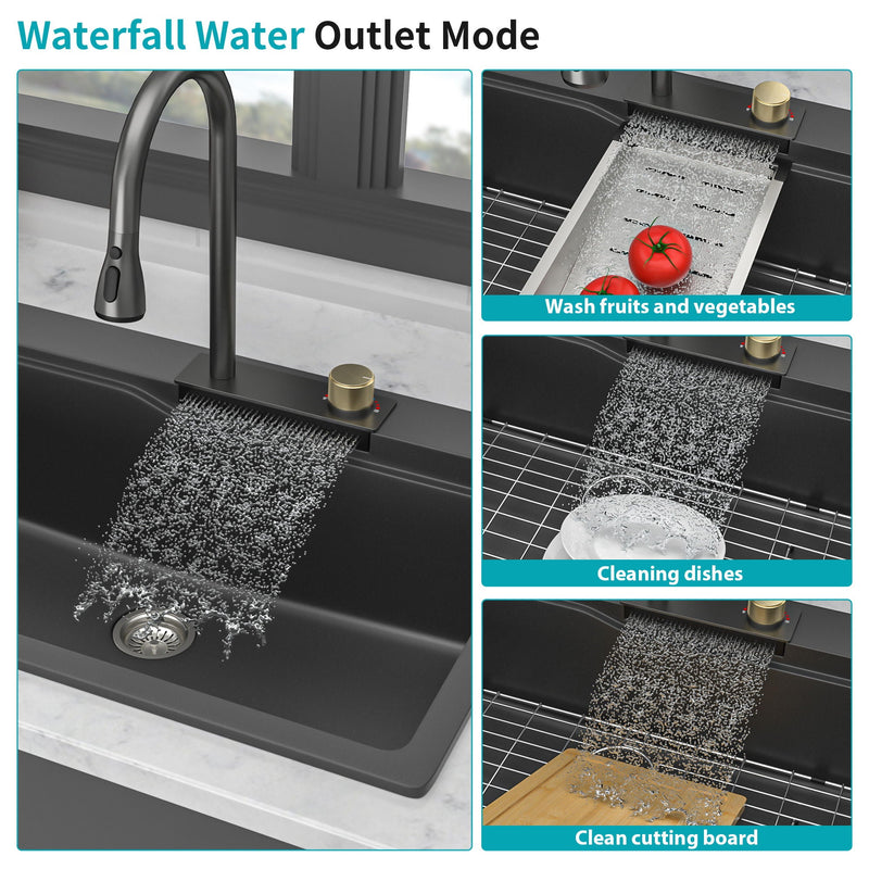 Waterfall Kitchen Sink With Pull Out Faucet & Cup Washer by HouseOfZazla