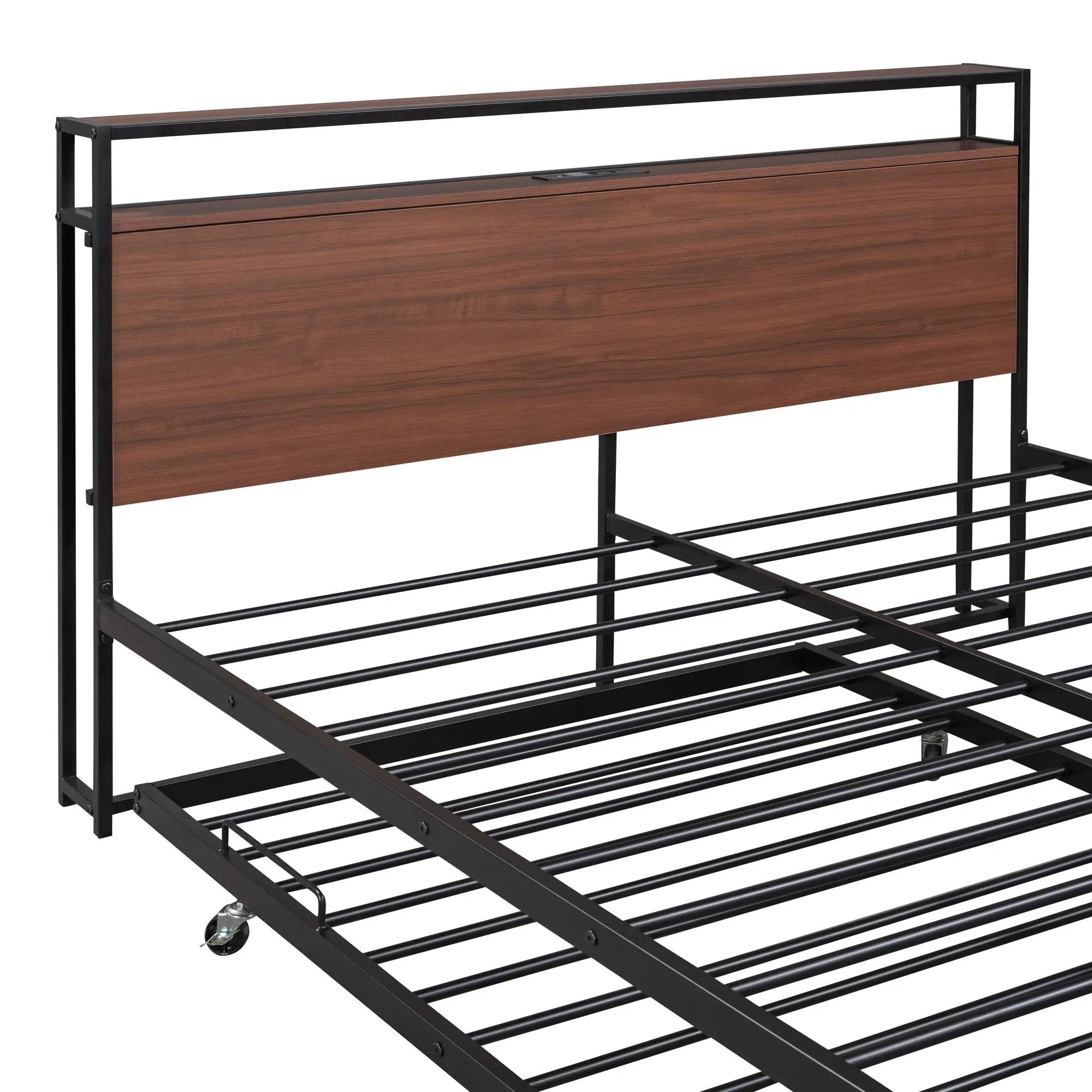 Platform Bed Frame With Trundle, USB Ports And Slat Support, No Box Spring Needed by HouseOfZazla