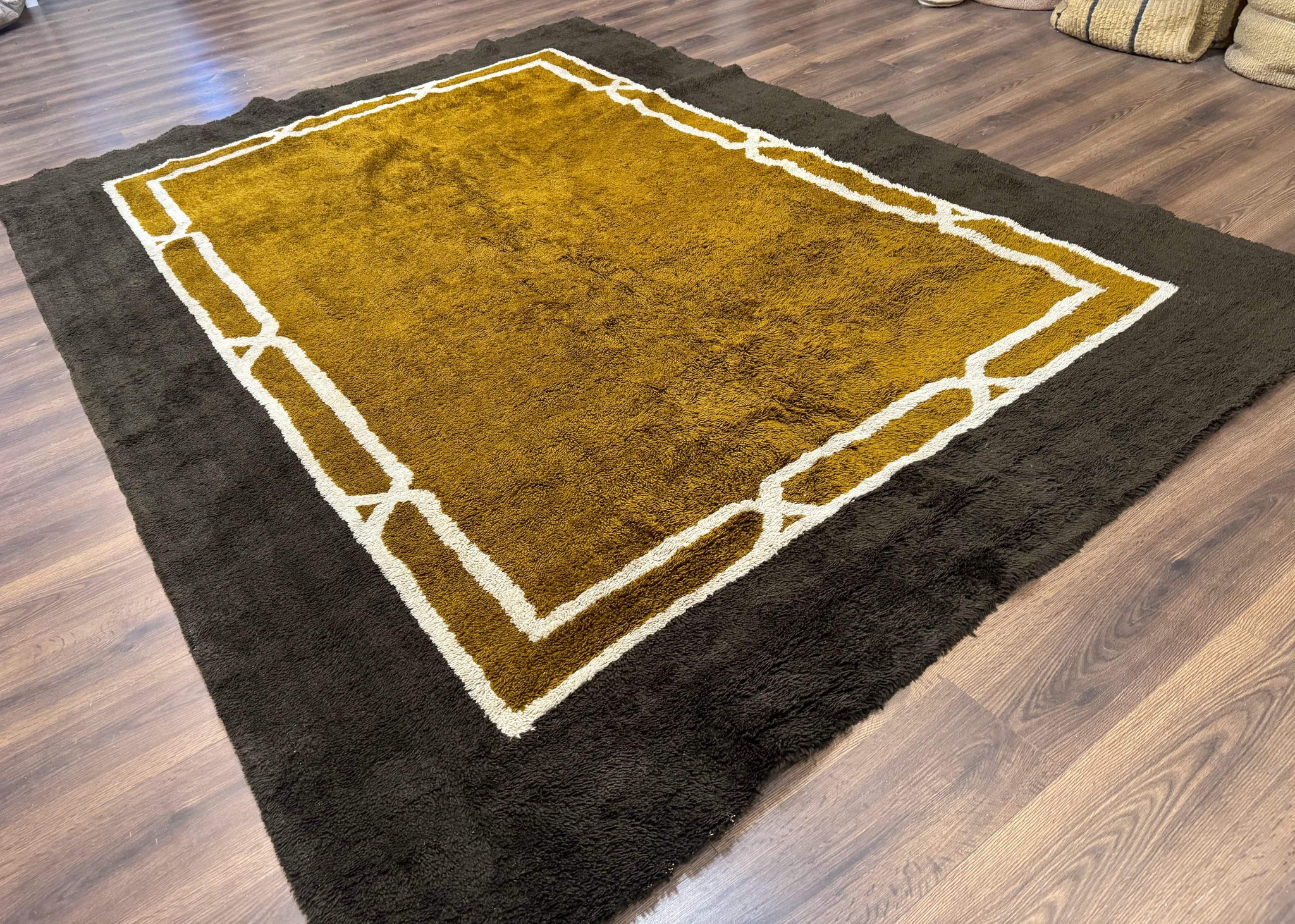 Mid Century Shag Rug 8x11, Large Vintage Shag Rug, Open Field, European Shag Rug by Jewel Rugs