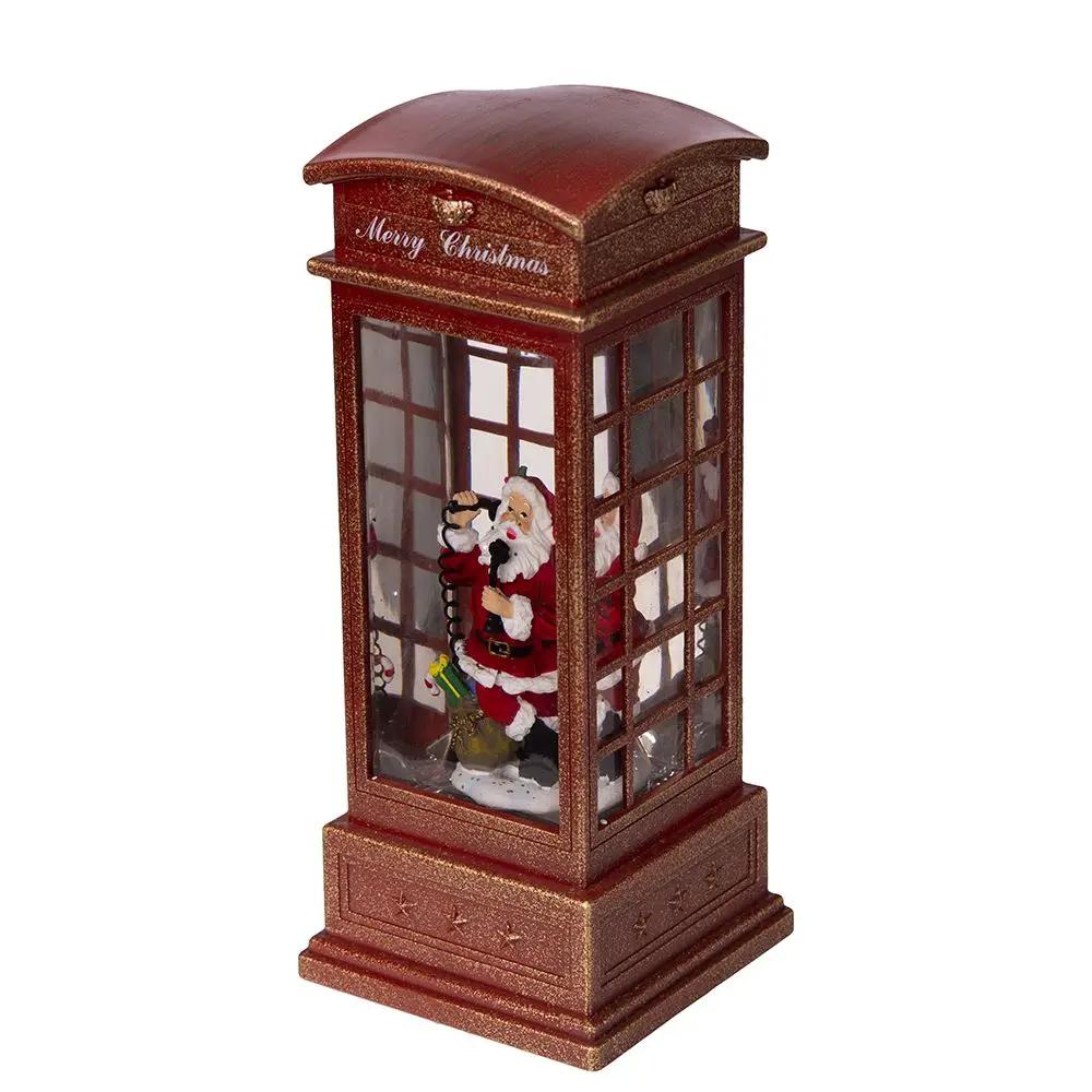 Christmas Lighted Water Spinning Phone Booth With Santa On Phone, 3*AA Batteries Required - White / Red by Unique Piece Furniture