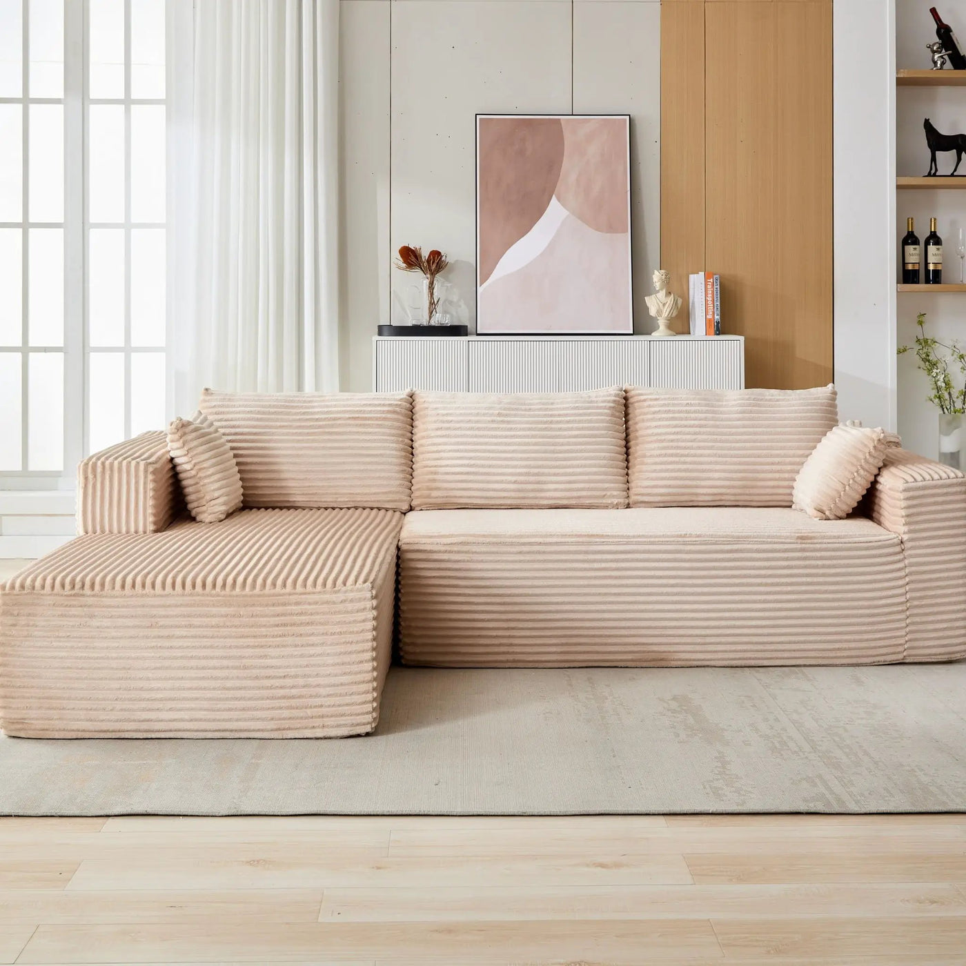 Compression Sectional Couch With Comfy Chaise, Boneless L Shape Sofa With Deep Seat by HouseOfZazla