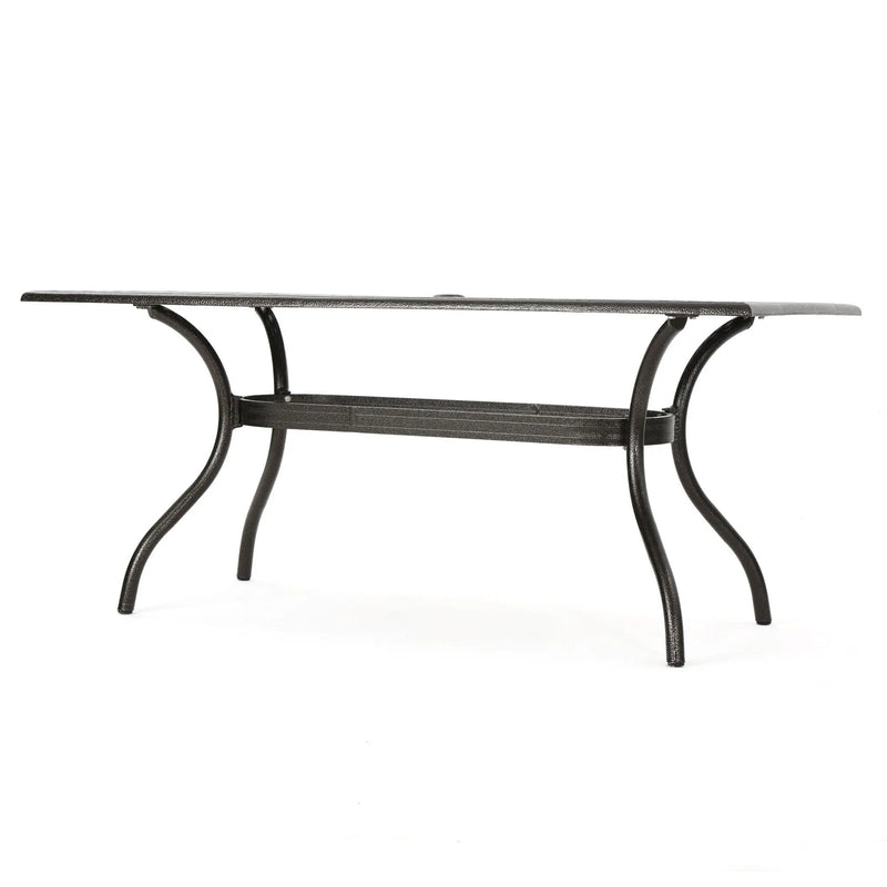 Celestine Outdoor Cast Aluminum Dining Table with Floral Lattice Design and Umbrella Holder by HouseOfZazla