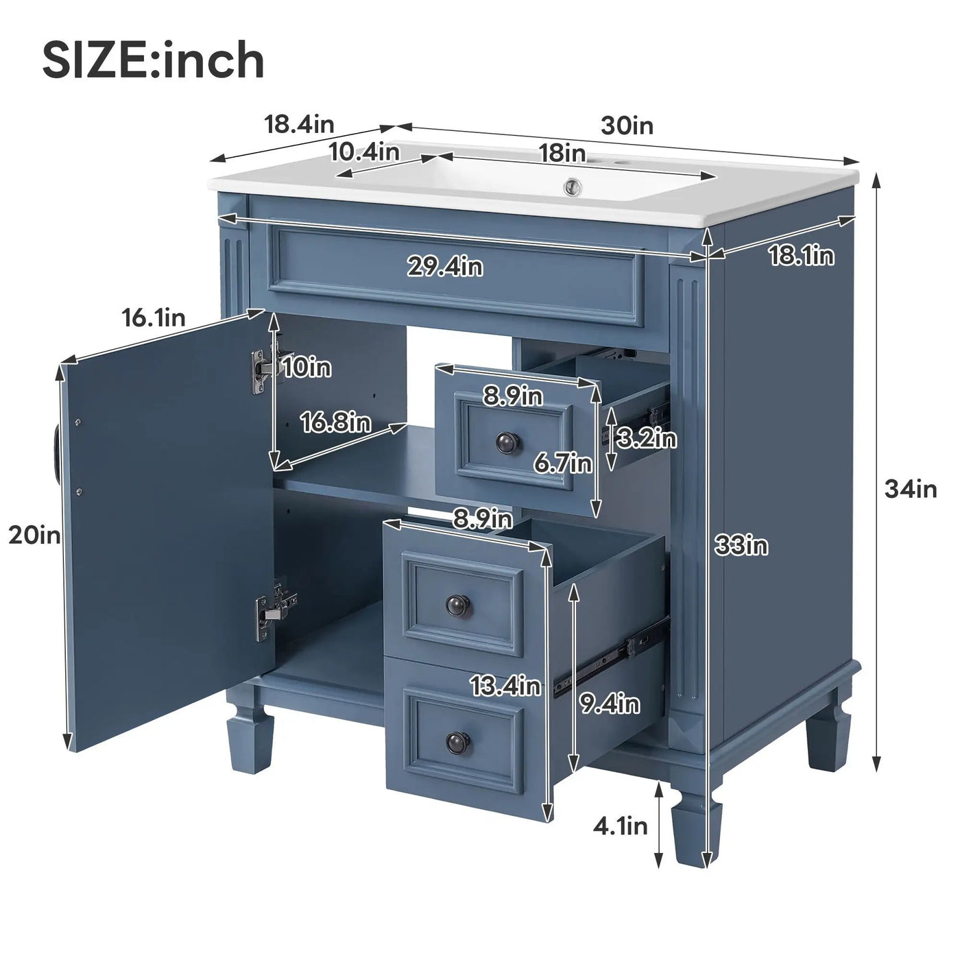 Bathroom Vanity With Sink, Cabinet With 2 Drawers And Adjustable Shelf by HouseOfZazla