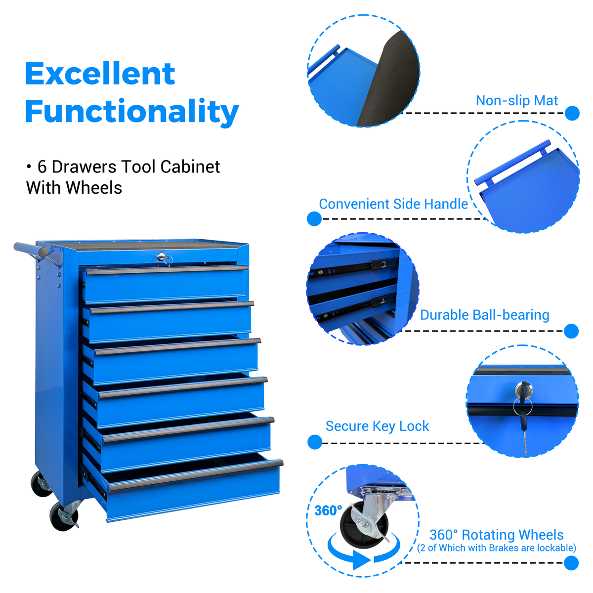 Rolling Metal Tool Chest with 6 Drawers - Blue by HouseOfZazla