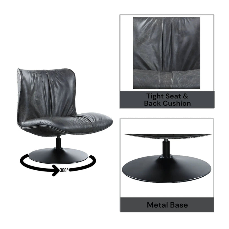 Piotr - Top Grain Leather Accent Chair With Swivel - Black by HouseOfZazla