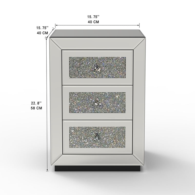 3 Drawer Nightstand With Glass Accents, Bedside Table For Bedroom - Silver by HouseOfZazla