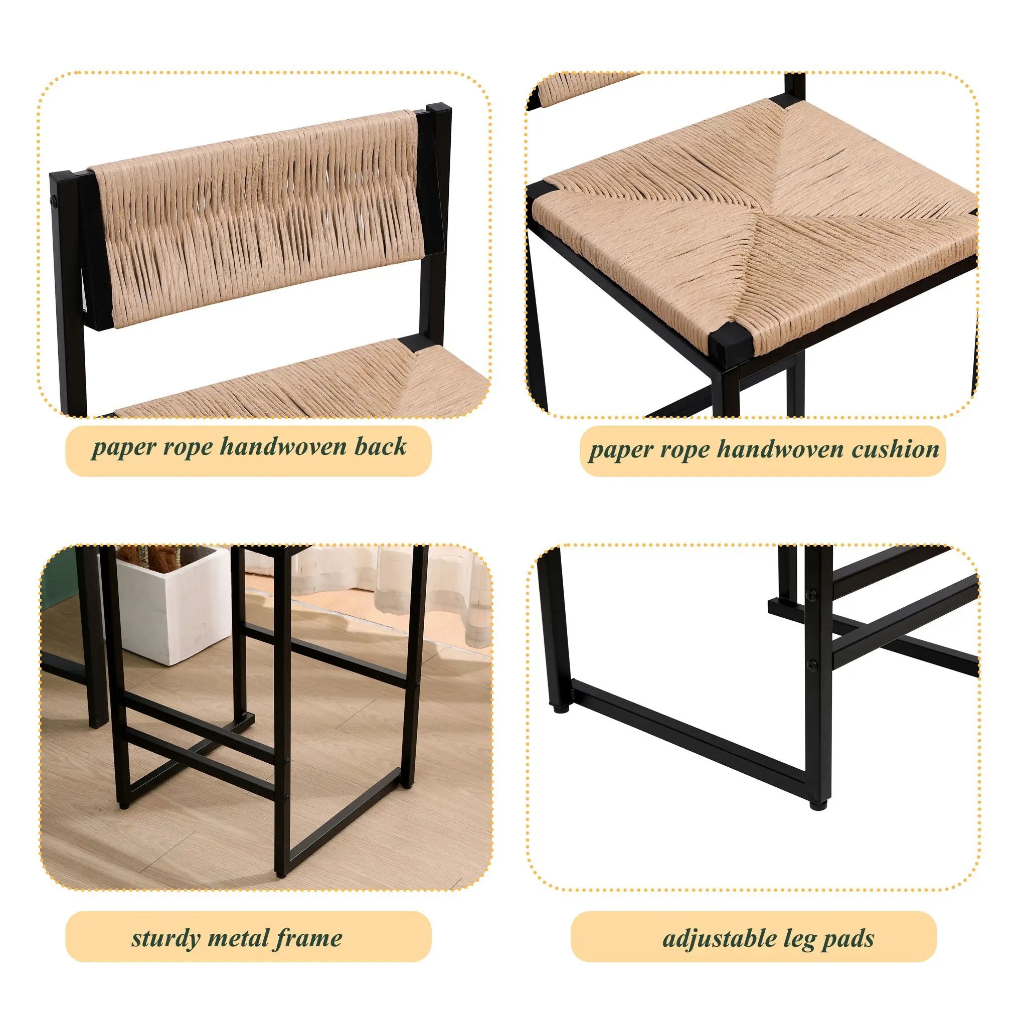 Bar Stools Paper Rope Weave Dining Chairs With Back Hand Weave Stools For Kichen Island, Bar & Counter (Set of 2) by HouseOfZazla