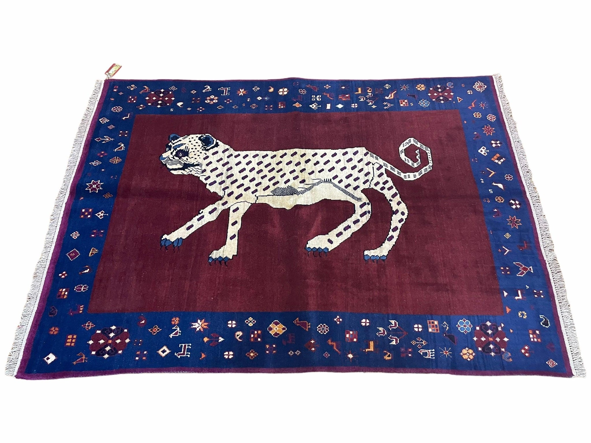 5 X 7 Handmade Zagros Wool Rug Snow White Panther Maroon Blue Organic Dyes by Jewel Rugs