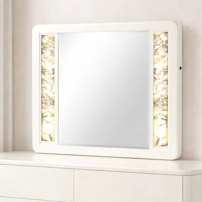 La Pierre - Rectangular Mirror With LED Lighting Panels - Beige by HouseOfZazla
