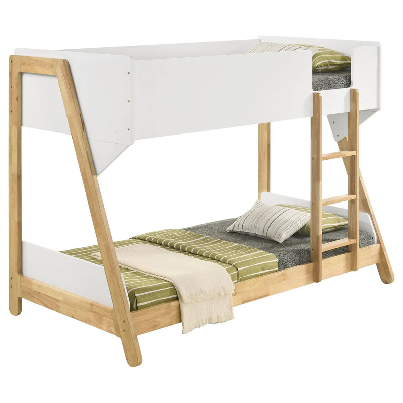 Wyatt Wood Twin Over Twin Bunk Bed White and Natural by Unique Piece Furniture