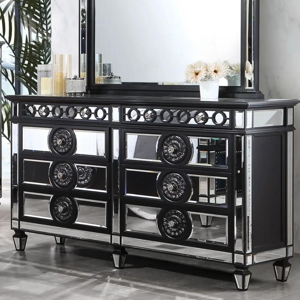 Varian II - Dresser - Mirrored, Black & Sliver by Unique Piece Furniture