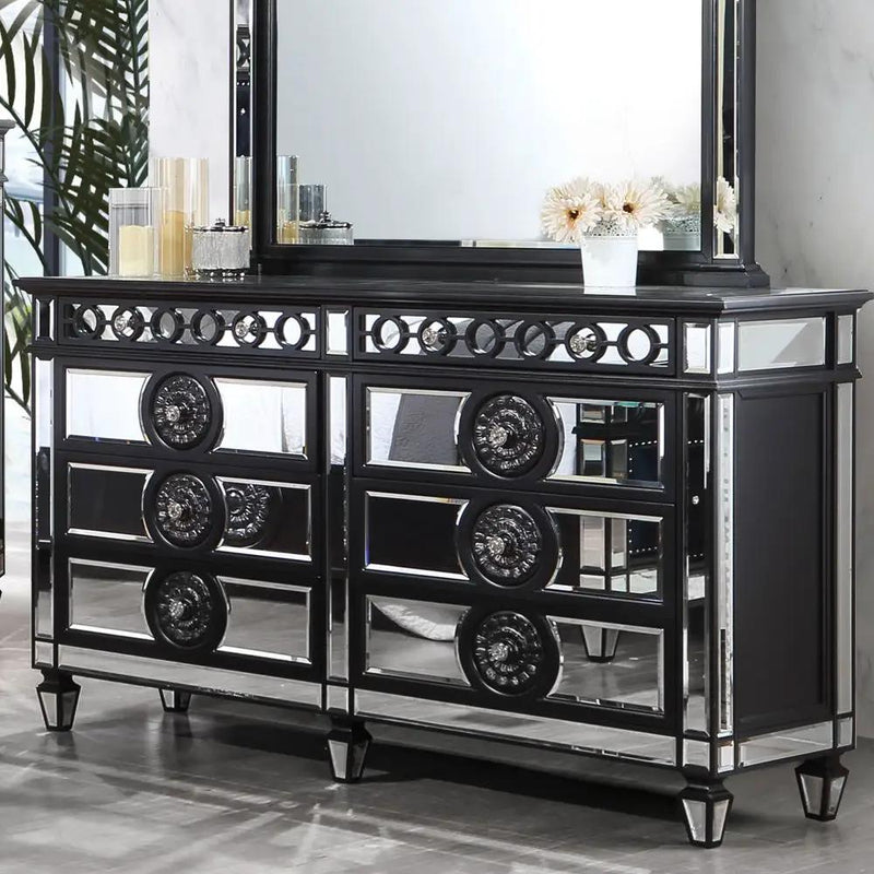 Varian II - Dresser - Mirrored, Black & Sliver by Unique Piece Furniture