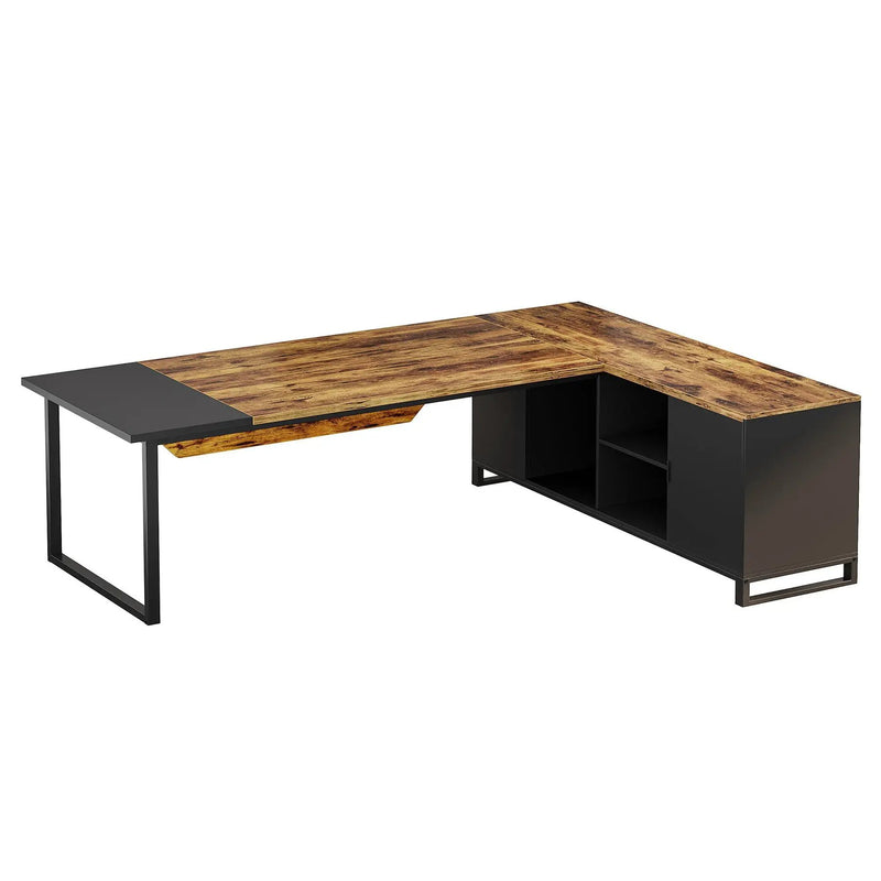 L-Shaped Executive Desk With File Cabinet, Computer Workstation With Storage