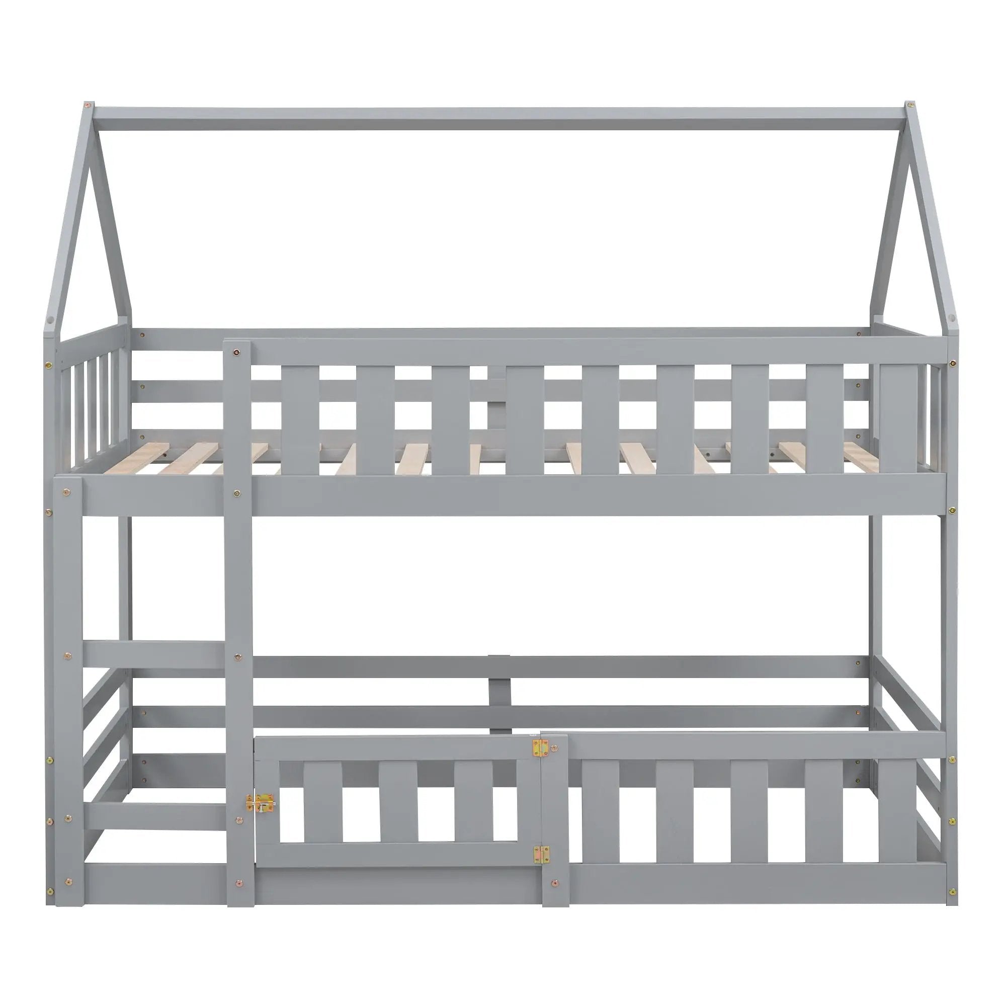 Twin Over Twin House Bunk Bed With Fence And Door by HouseOfZazla
