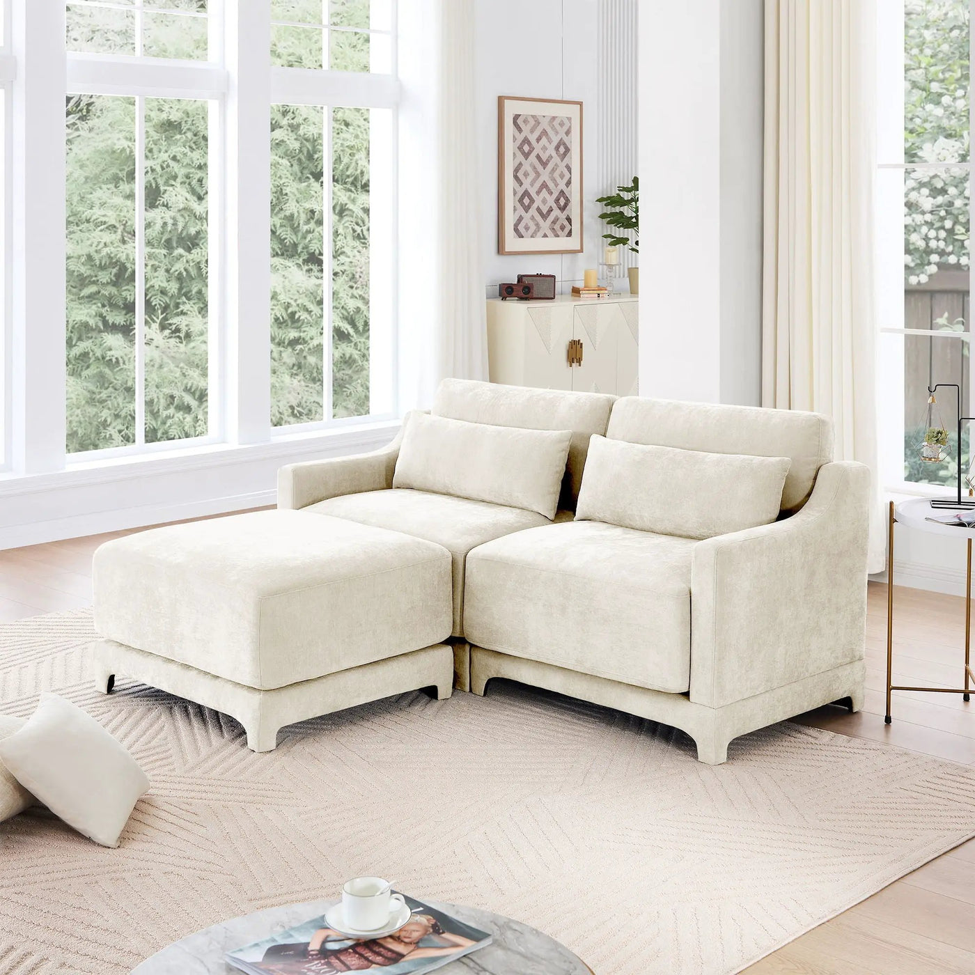 Stylish Sofa With Ottoman And Lumbar Pillows, Ergonomic Design by Unique Piece Furniture