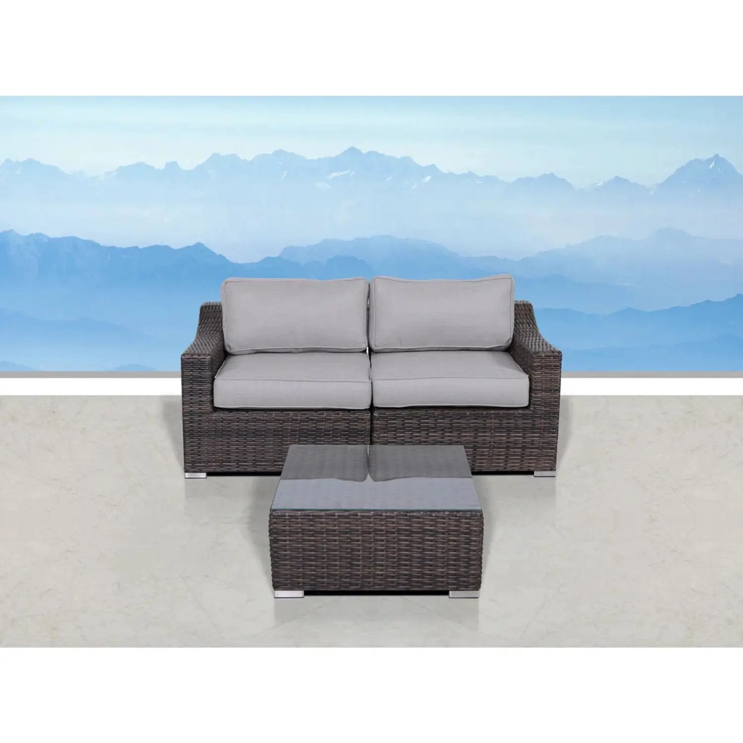 Outdoor Wicker Conversation Set With Cushions, All Weather by Unique Piece Furniture