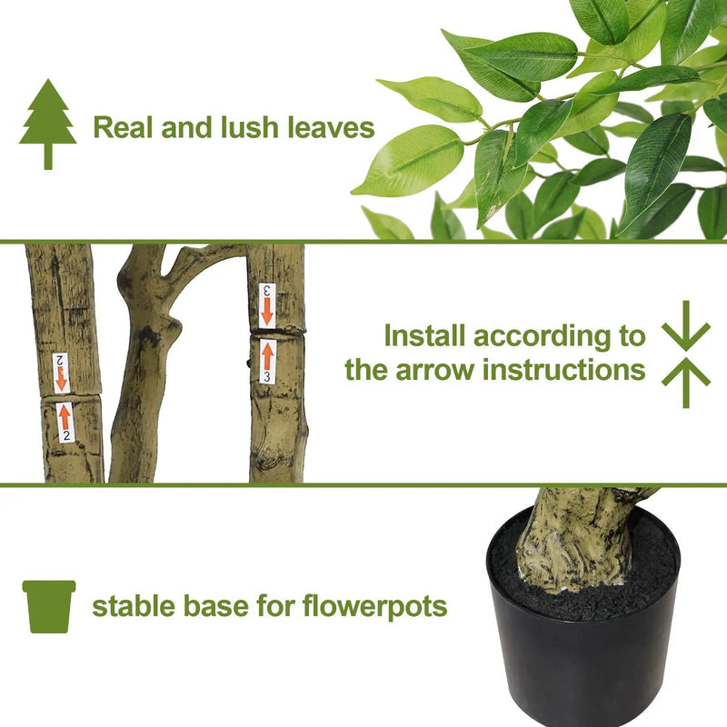 Artificial Banyan Tree With A Trunk And Lifelike Leaves, For Indoor And Outdoor Use - Green by HouseOfZazla