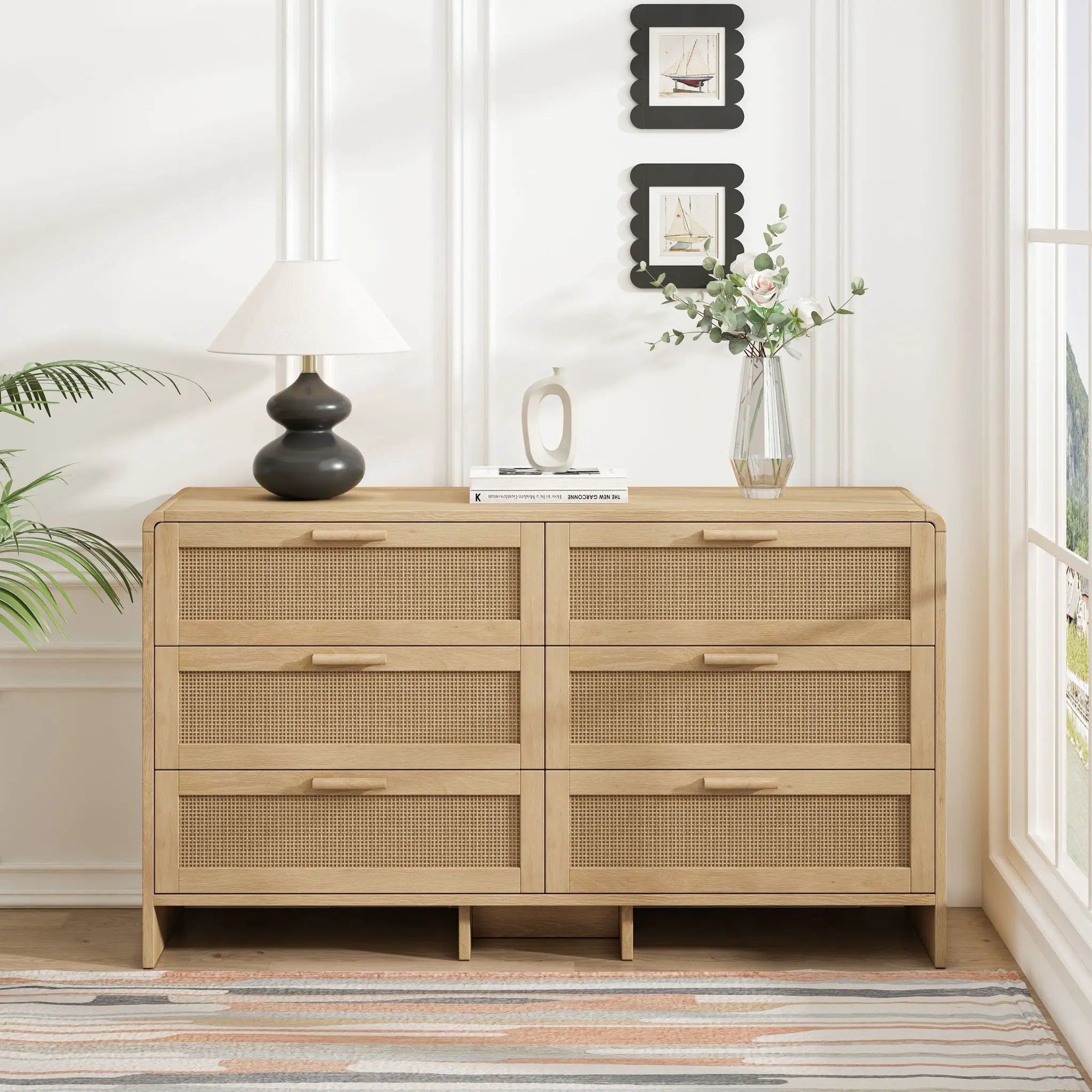 Modern Arc Shaped Corner Rattan Cabinet With 6 Drawers by HouseOfZazla