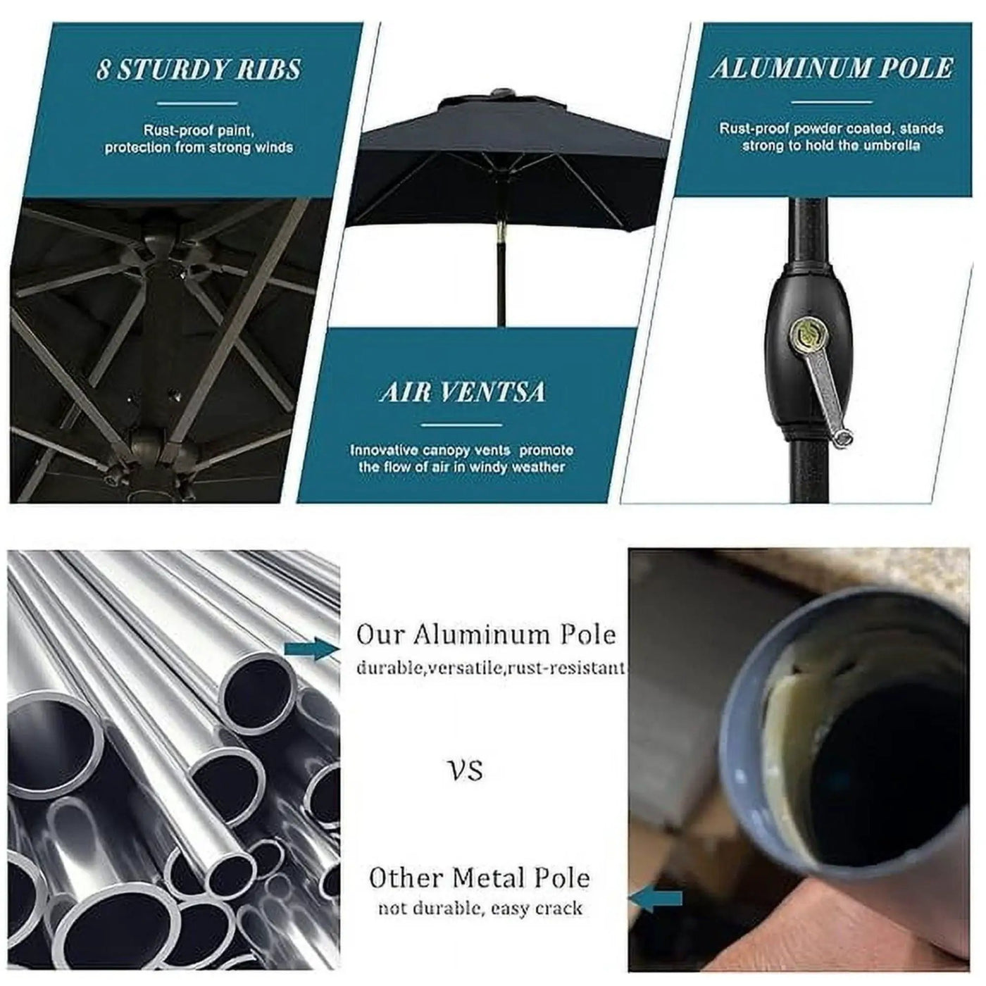 Rectangular Patio Umbrella With Crank Tilt, Polyester UV-Resistant Canopy by HouseOfZazla
