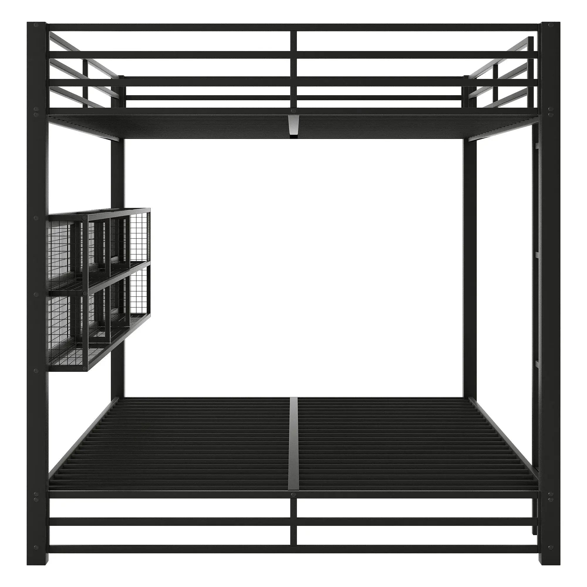 Queen Over Queen Bunk Bed With Storage Cabinets And LED Sturdy Frame, 6 Storage Units, Adjustable LED Lights - Black by HouseOfZazla